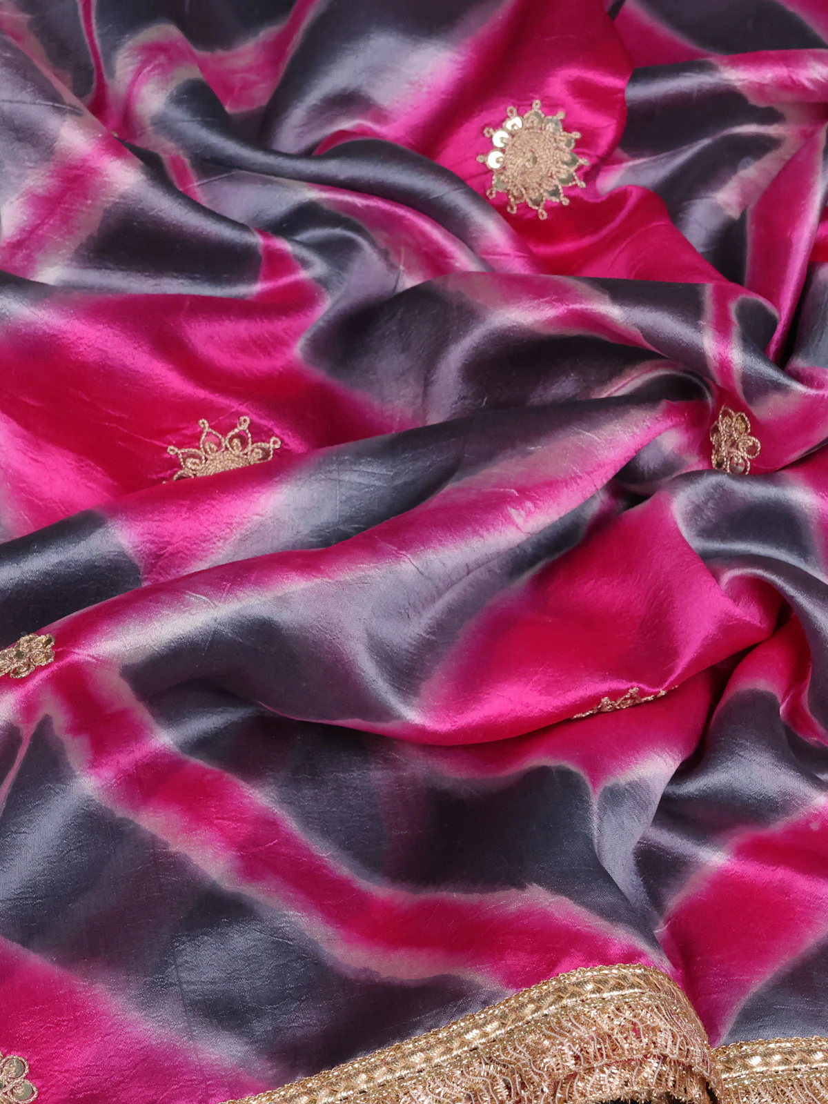 Grey-Pink Tussar Silk Saree With Embroidered Readymade Blouse - Image 3