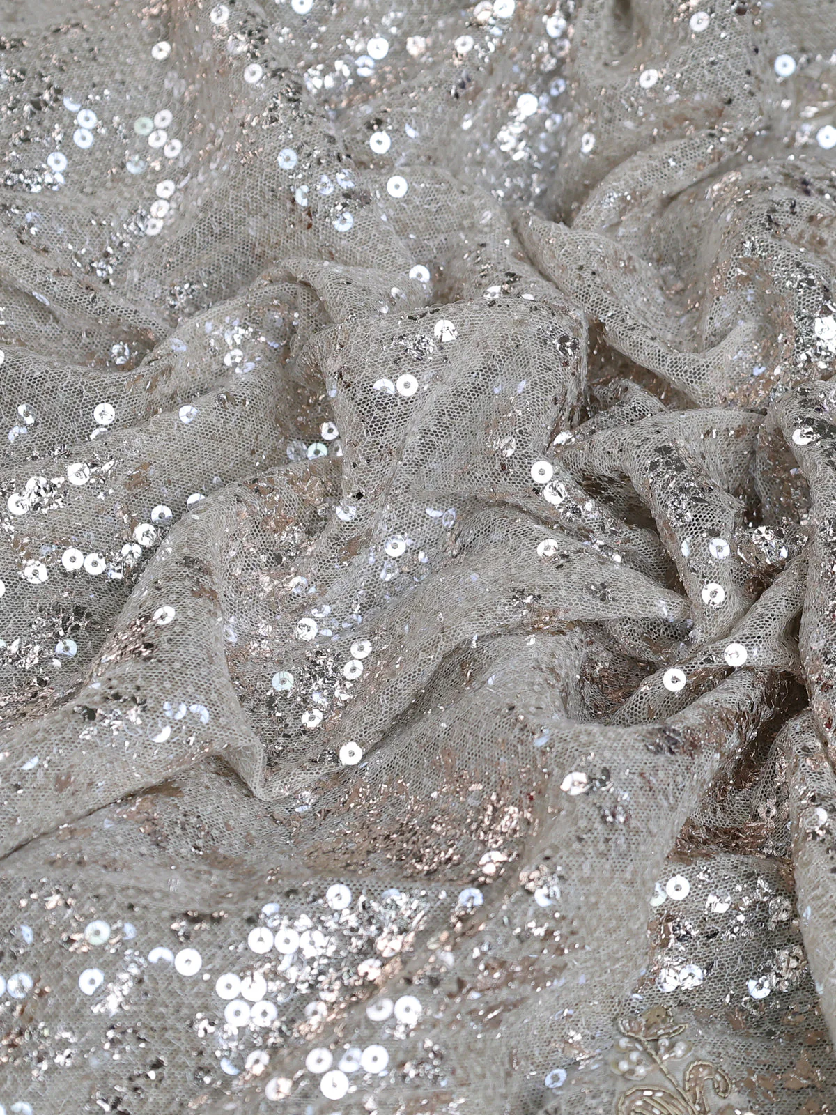Grey Sequin Embroidered Netted Organza Designer Saree - Image 8