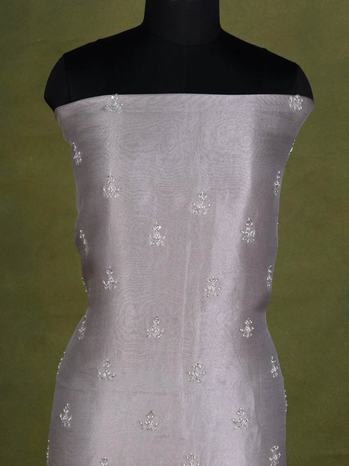 Grey Tissue Silk Unstitched Suit - Image 2