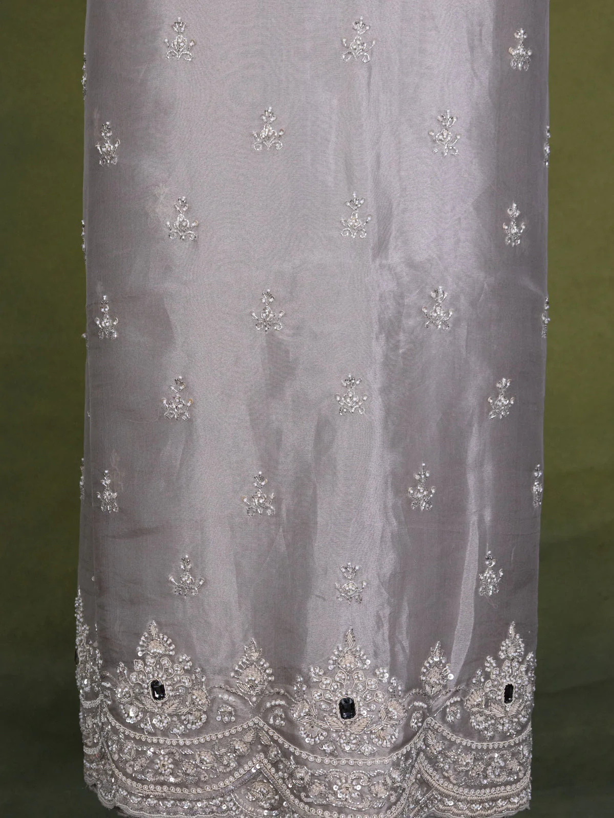 Grey Tissue Silk Unstitched Suit - Image 4