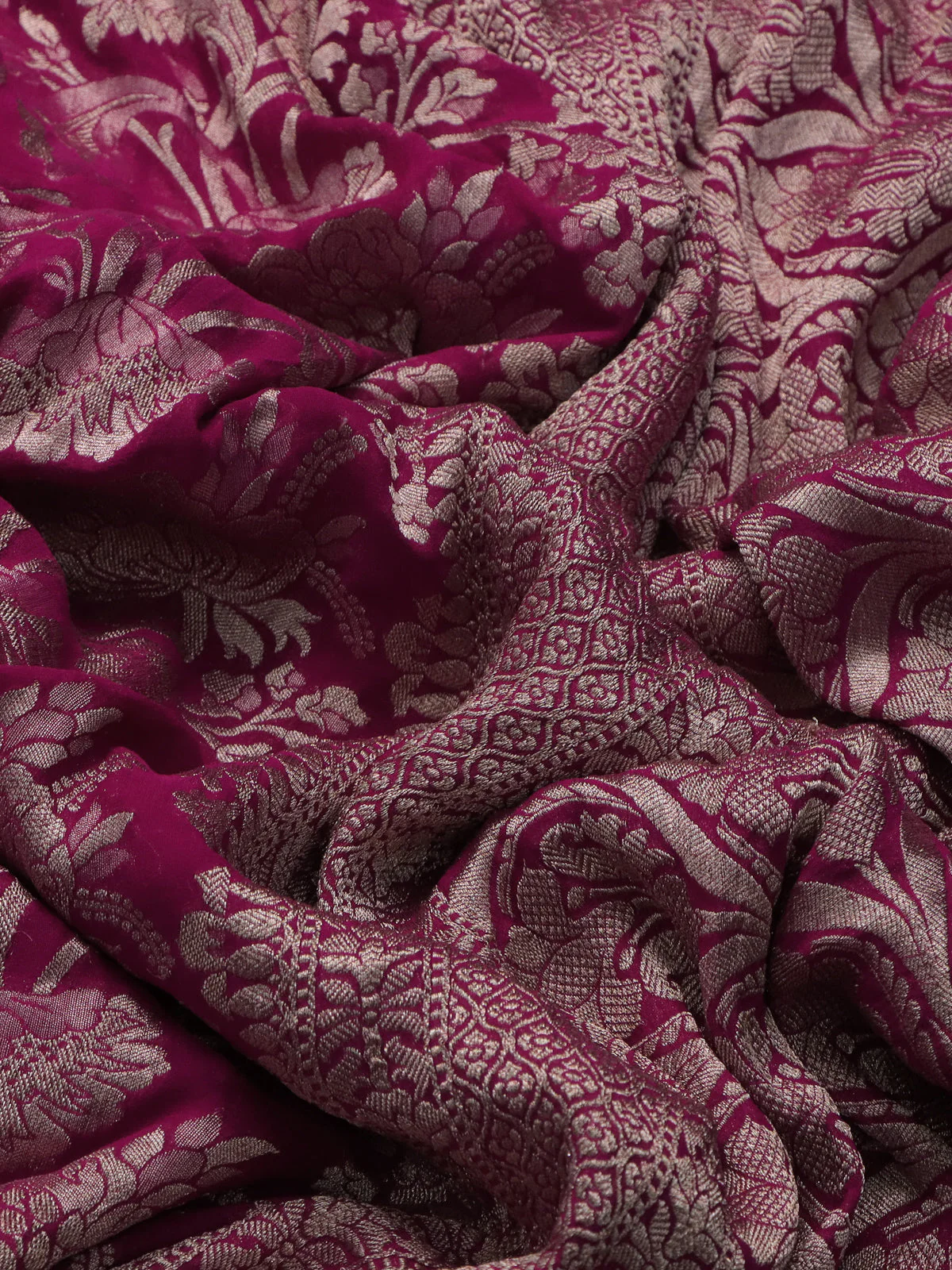 Hot Pink Banarasi Georgette Saree - Image 3