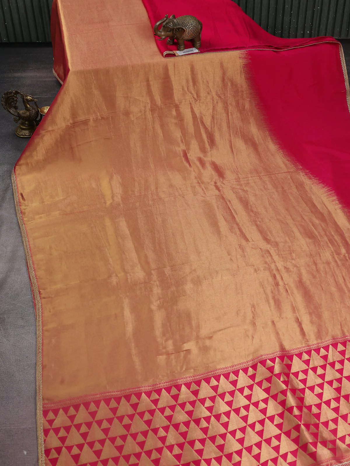 Hot Pink Tissue Silk Saree With Embroidery Readymade Blouse - Image 3