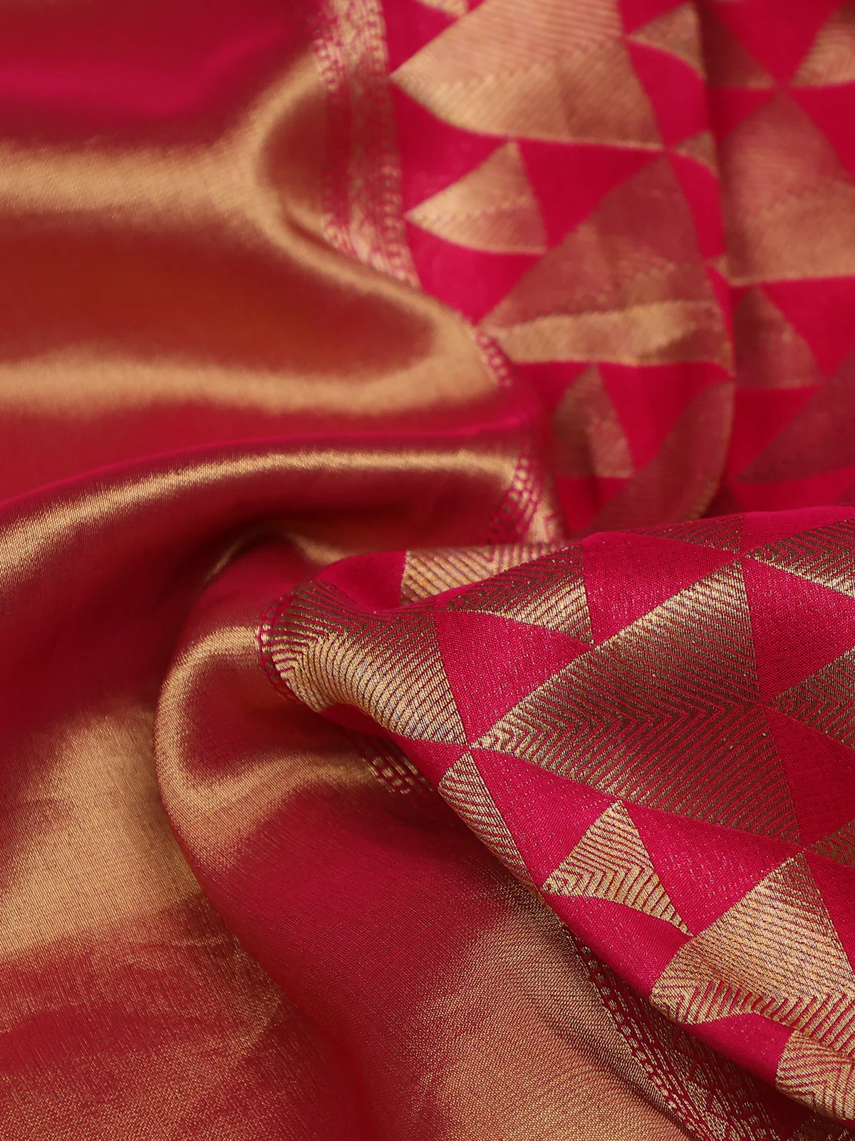 Hot Pink Tissue Silk Saree With Embroidery Readymade Blouse - Image 4
