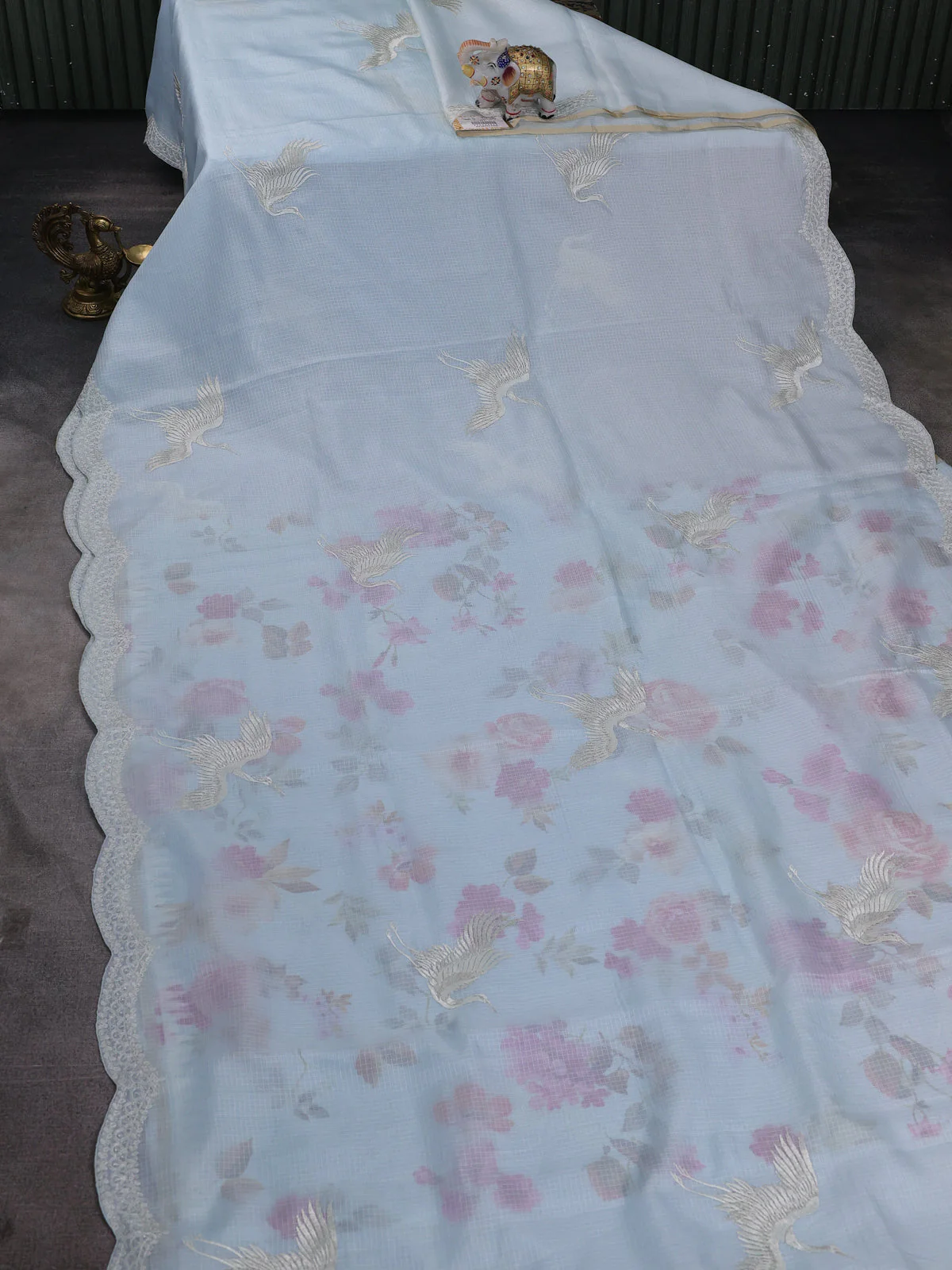 Ice Blue Silk Kota Saree - Image 2