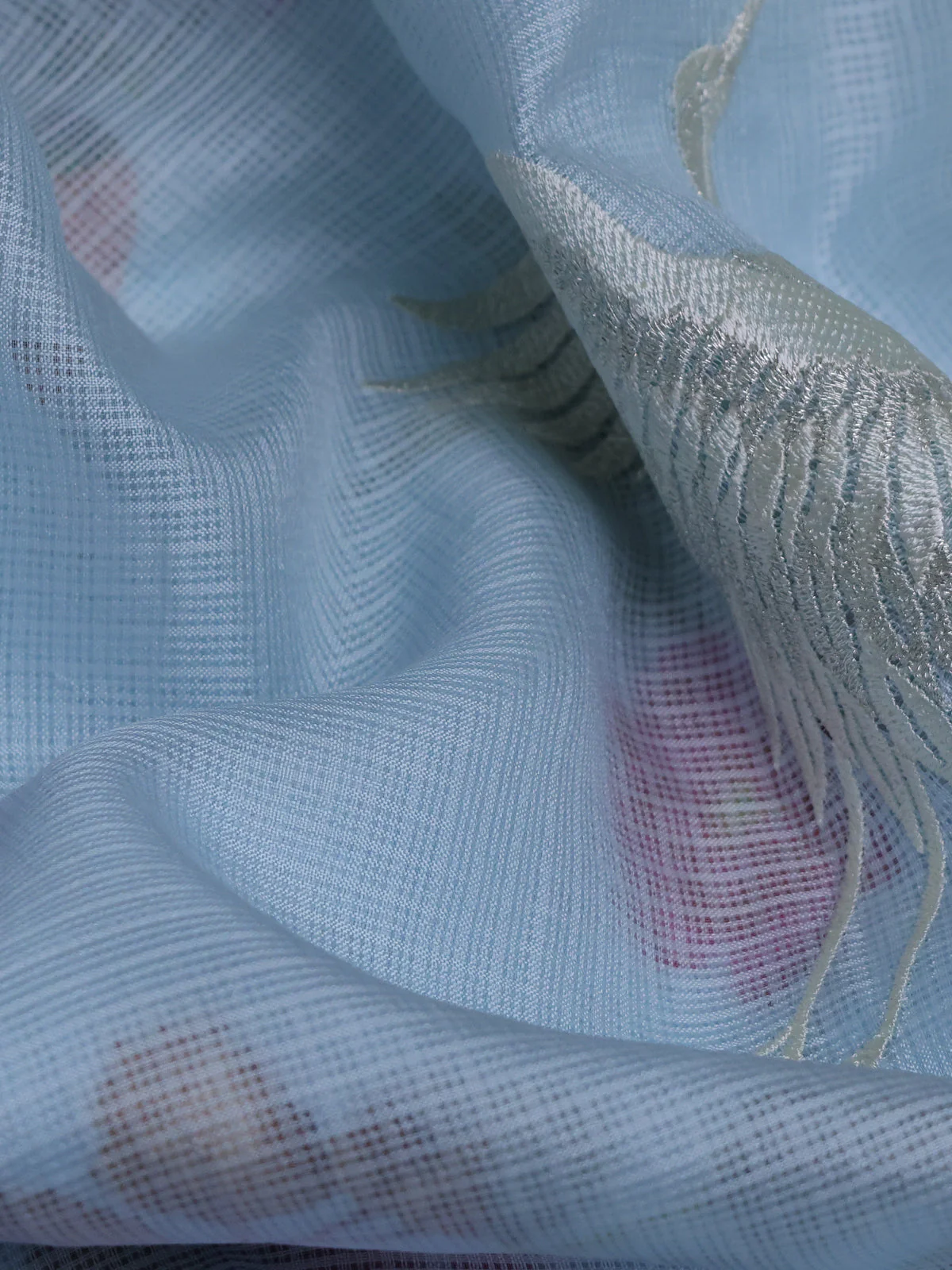 Ice Blue Silk Kota Saree - Image 3