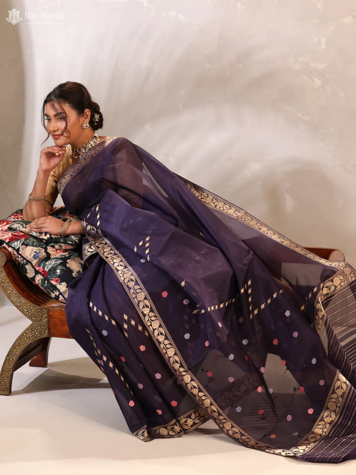 Jamun Banarasi Kora Silk Saree - Image 2