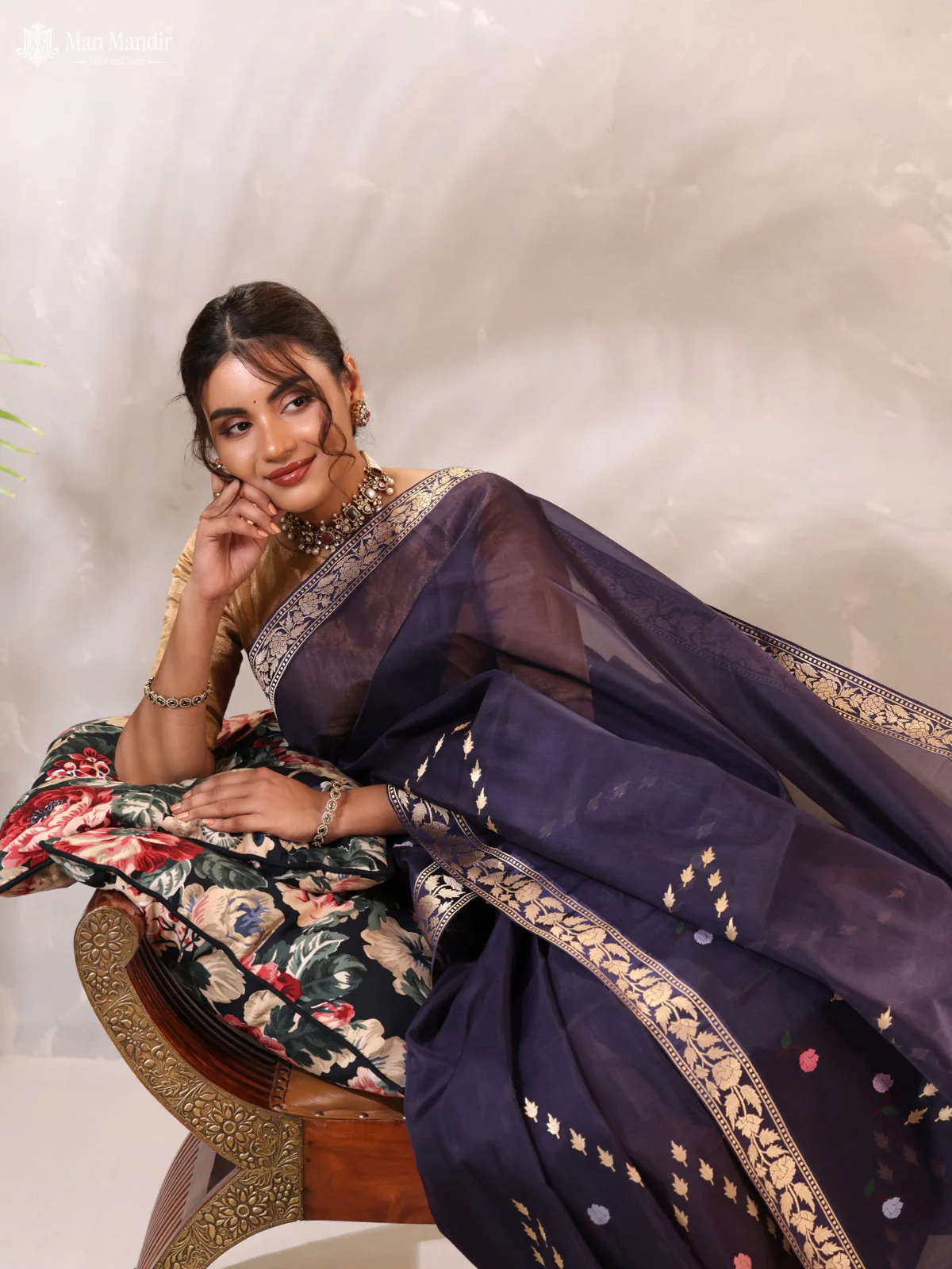 Jamun Banarasi Kora Silk Saree - Image 3