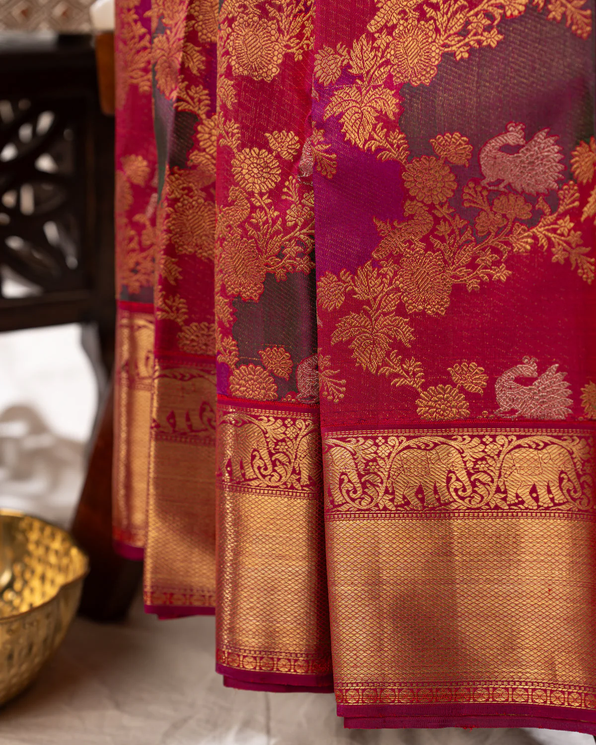 Pink Kanchipuram Silk Saree With Zari Weaves - Image 3