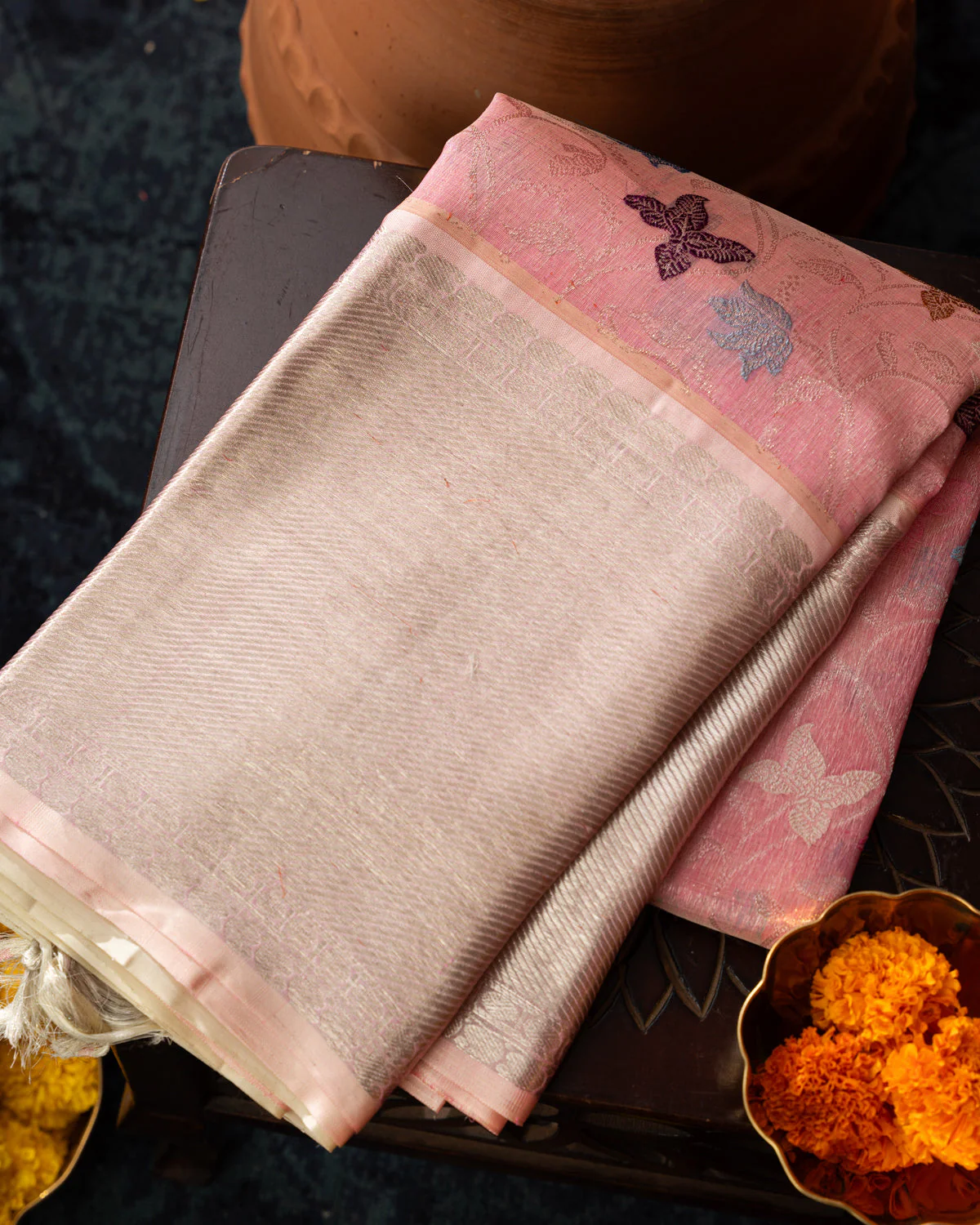 Pink Kanchipuram Kora Silk With Minakari Jaal Weaves - Image 8