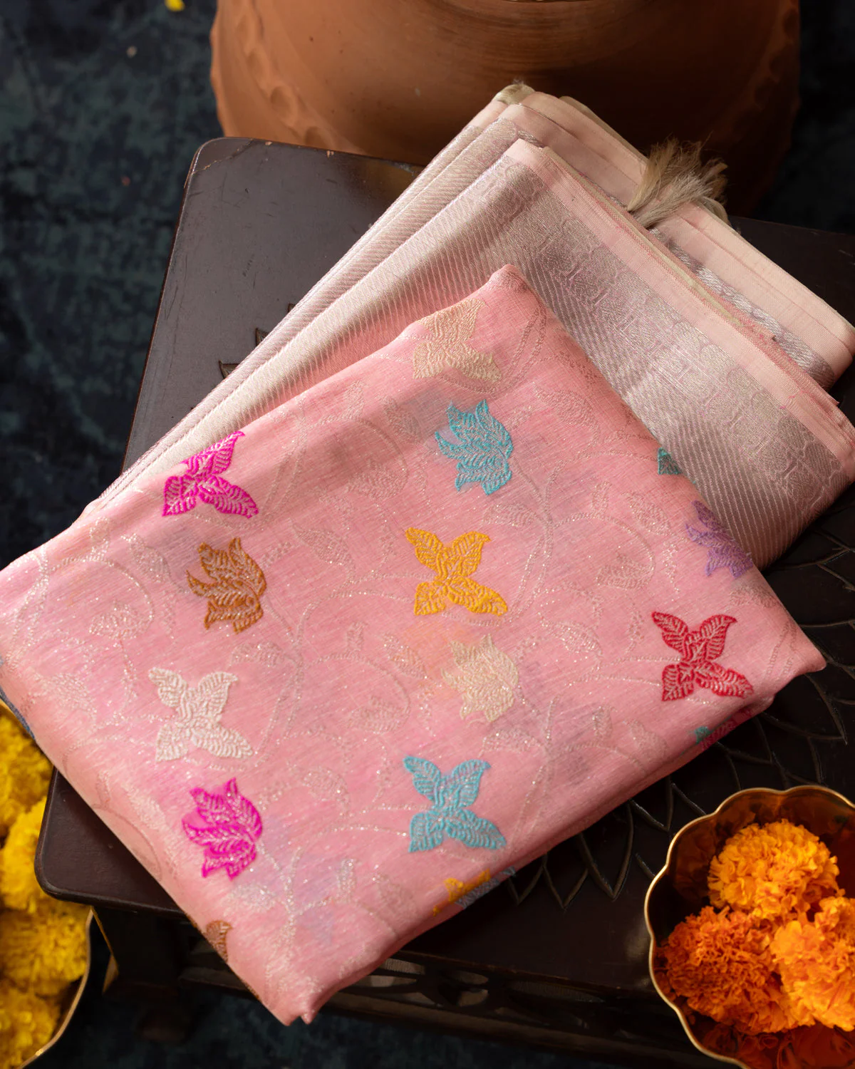 Pink Kanchipuram Kora Silk With Minakari Jaal Weaves - Image 9