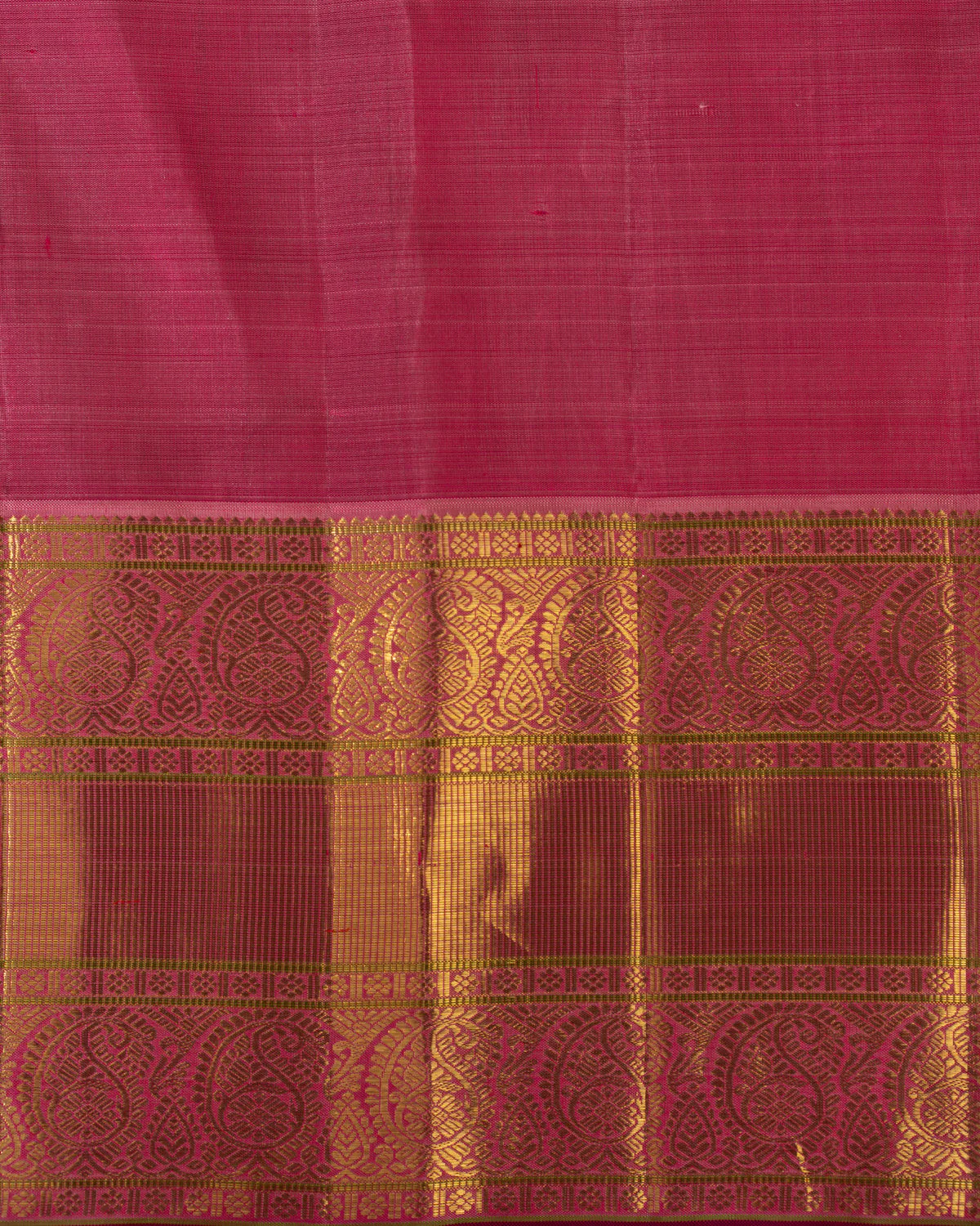 Pastel Green & Pink Kanchipuram Silk Saree With Checks & Buttas - Image 6