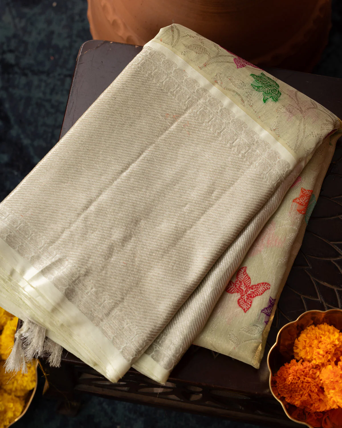 Pastel Green Kanchipuram Kora Silk With Minakari Jaal Weaves - Image 8