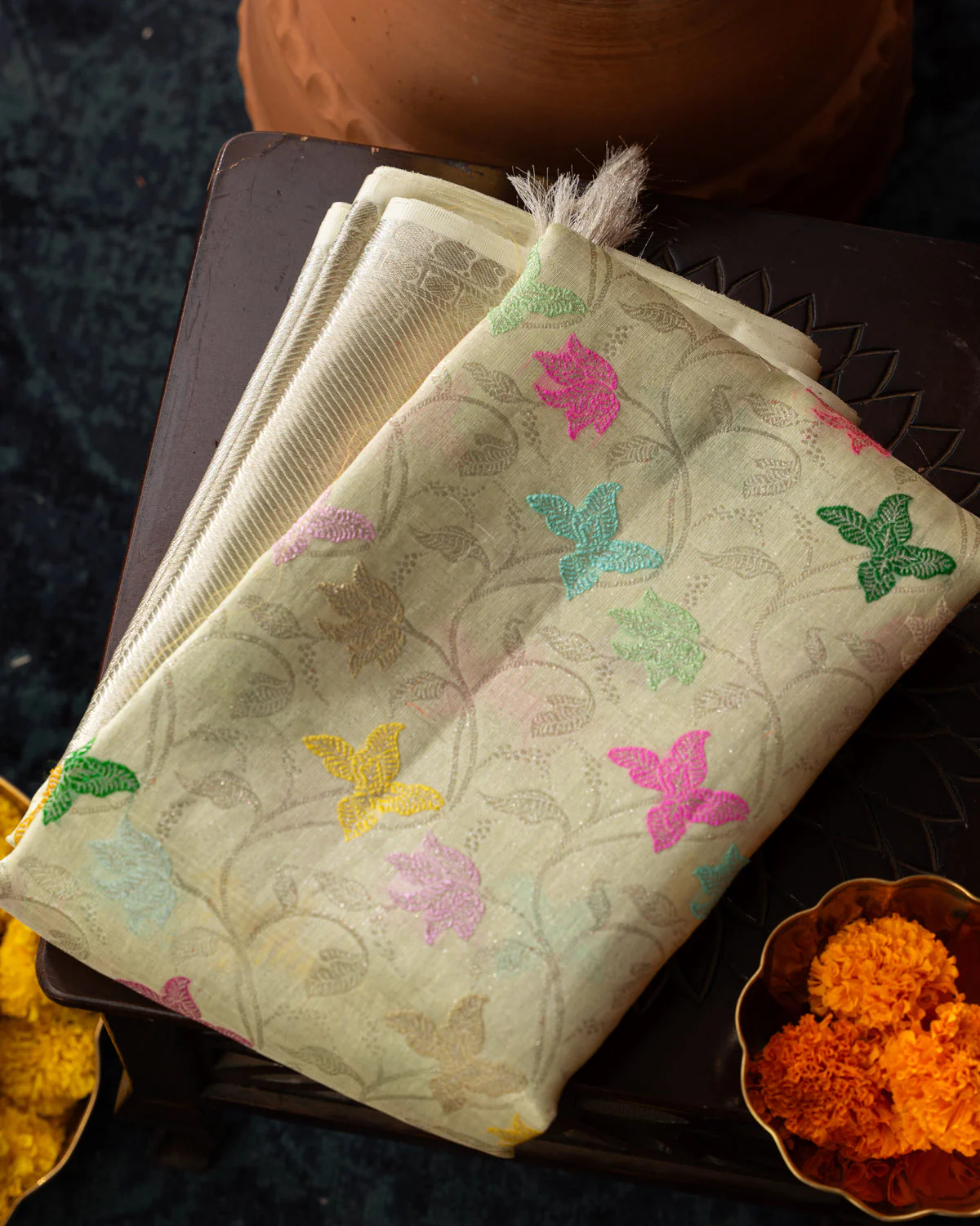 Pastel Green Kanchipuram Kora Silk With Minakari Jaal Weaves - Image 9