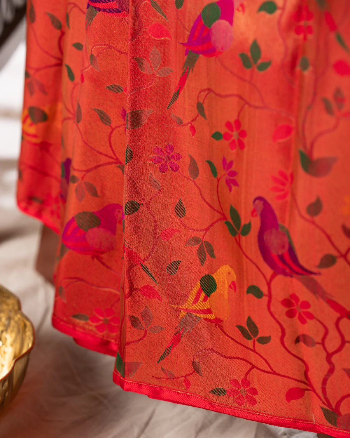 Red Kanchipuram Silk Saree With Rich Paithani Pallu - Image 5