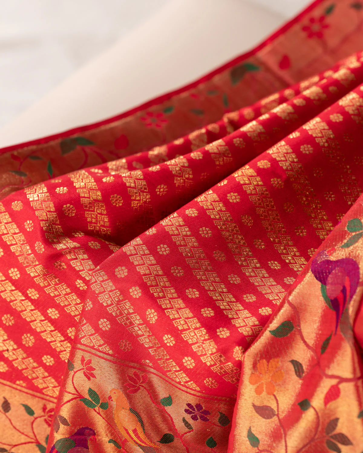 Red Kanchipuram Silk Saree With Rich Paithani Pallu - Image 8