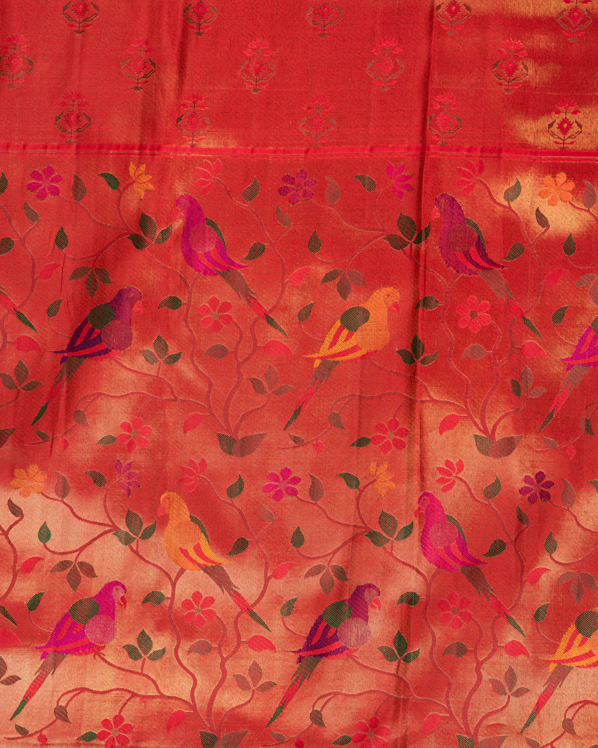 Red Kanchipuram Silk Saree With Rich Paithani Pallu - Image 9