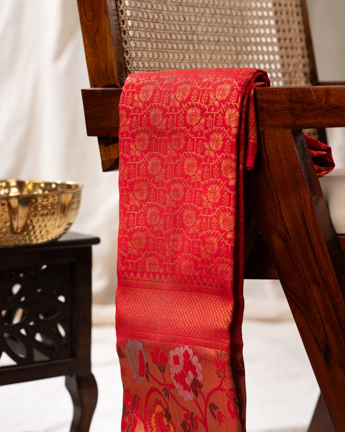 Red Kanchipuram Silk Saree With Zari Weaves & Rich Floral Border - Image 3