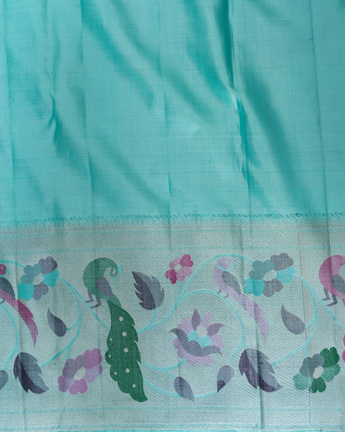 Teal Blue & Mustard Yellow Kanchipuram Silk Saree With Silver Zari Weaves - Image 5
