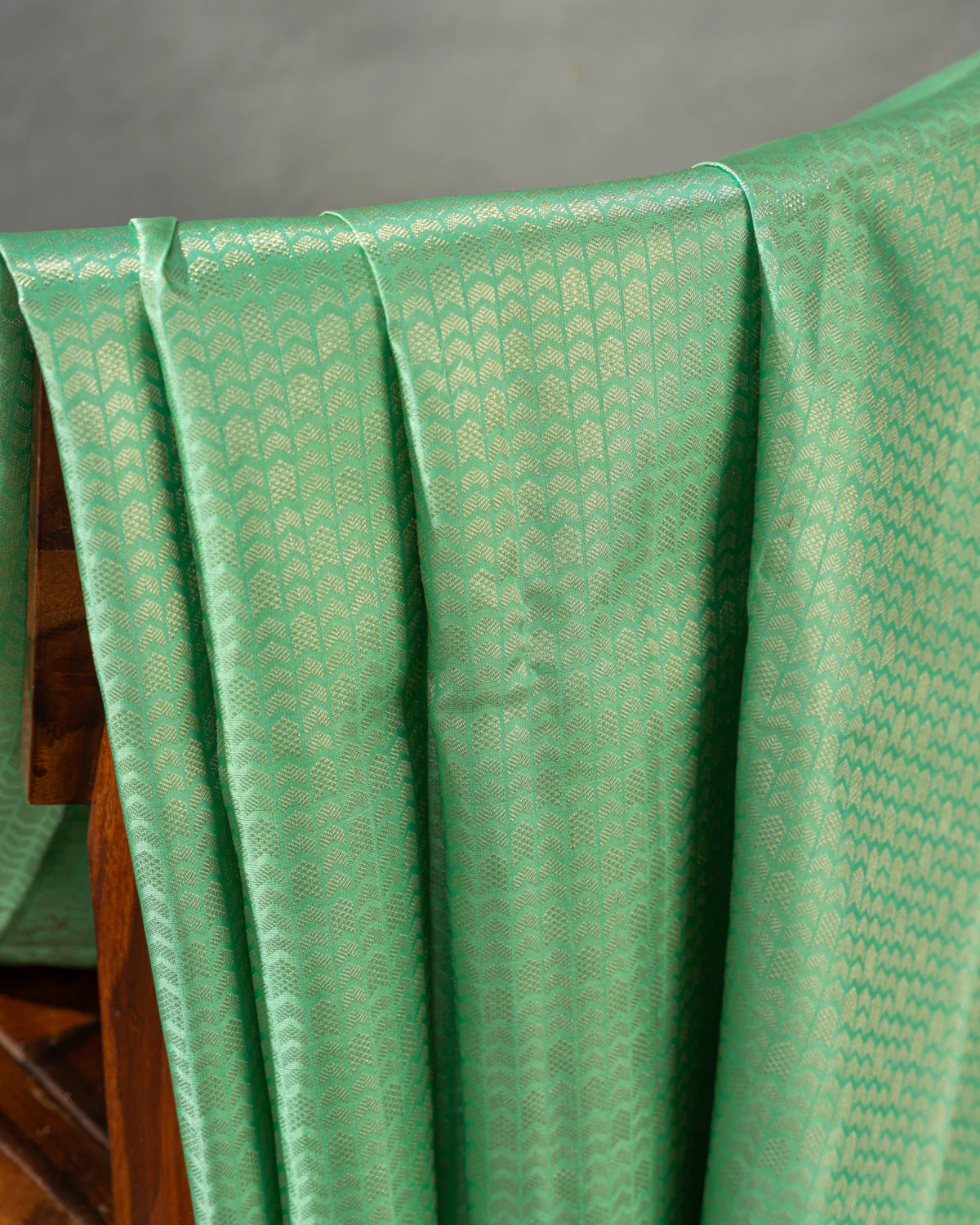 Teal Kanchipuram Silk Saree With Silver Zari Weaves - Image 11