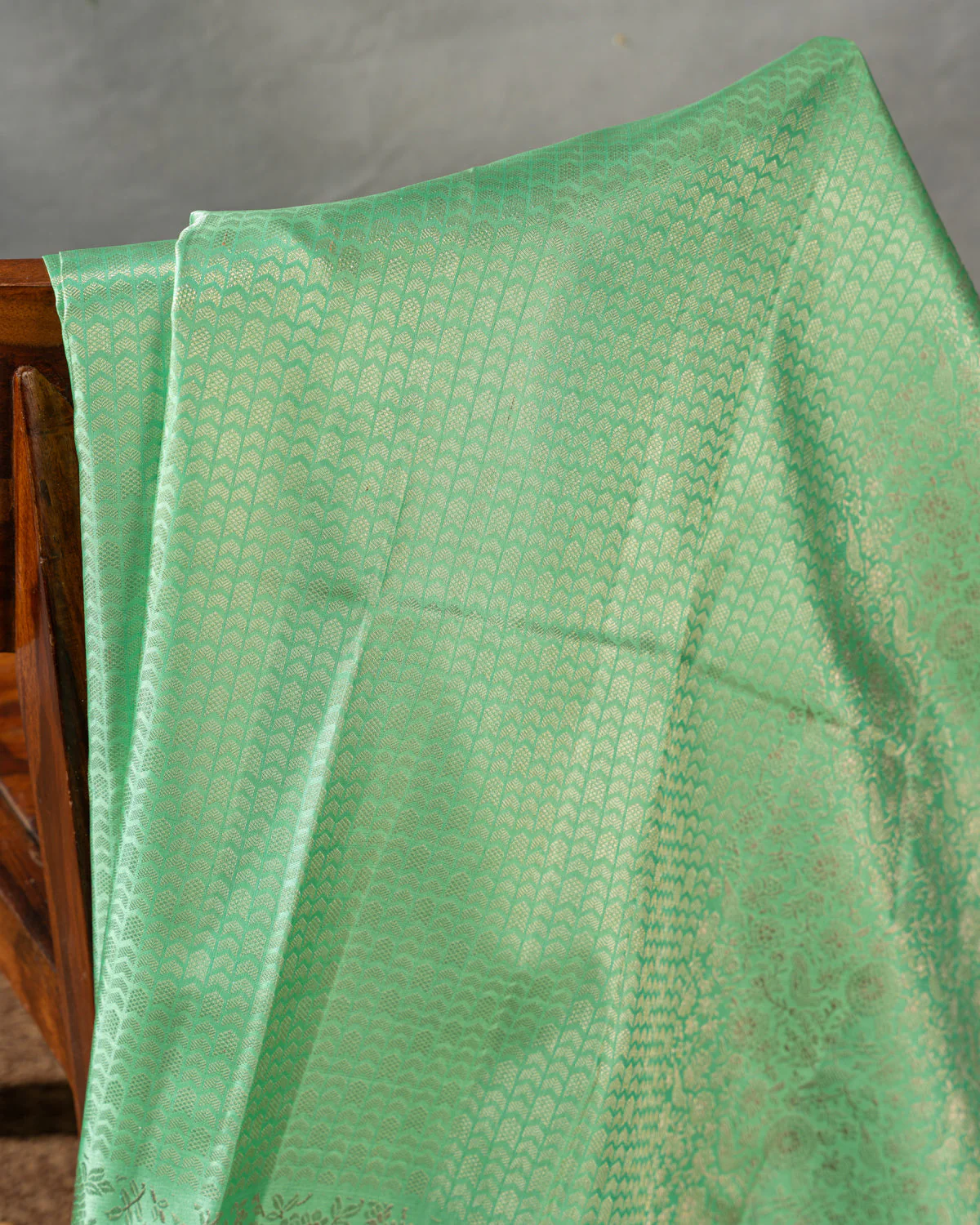 Teal Kanchipuram Silk Saree With Silver Zari Weaves - Image 6