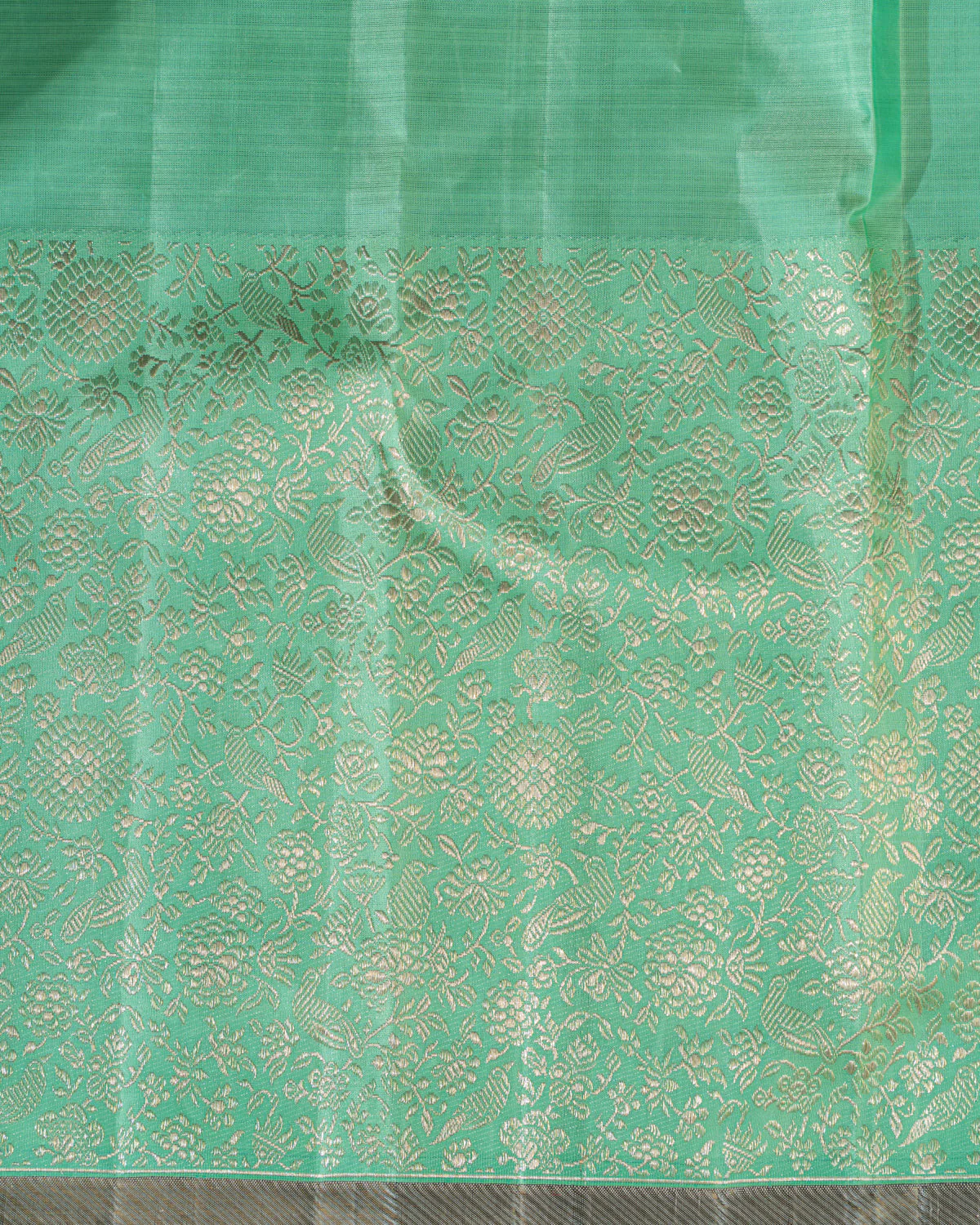 Teal Kanchipuram Silk Saree With Silver Zari Weaves - Image 8