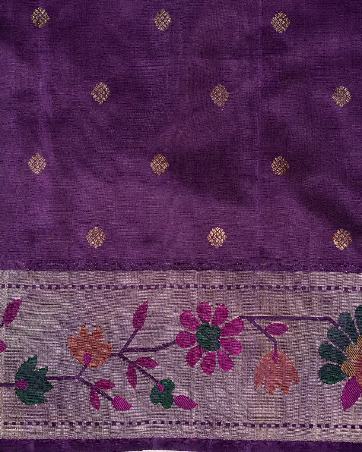Violet Kanchipuram Silk Saree With Zari Weaves - Image 10
