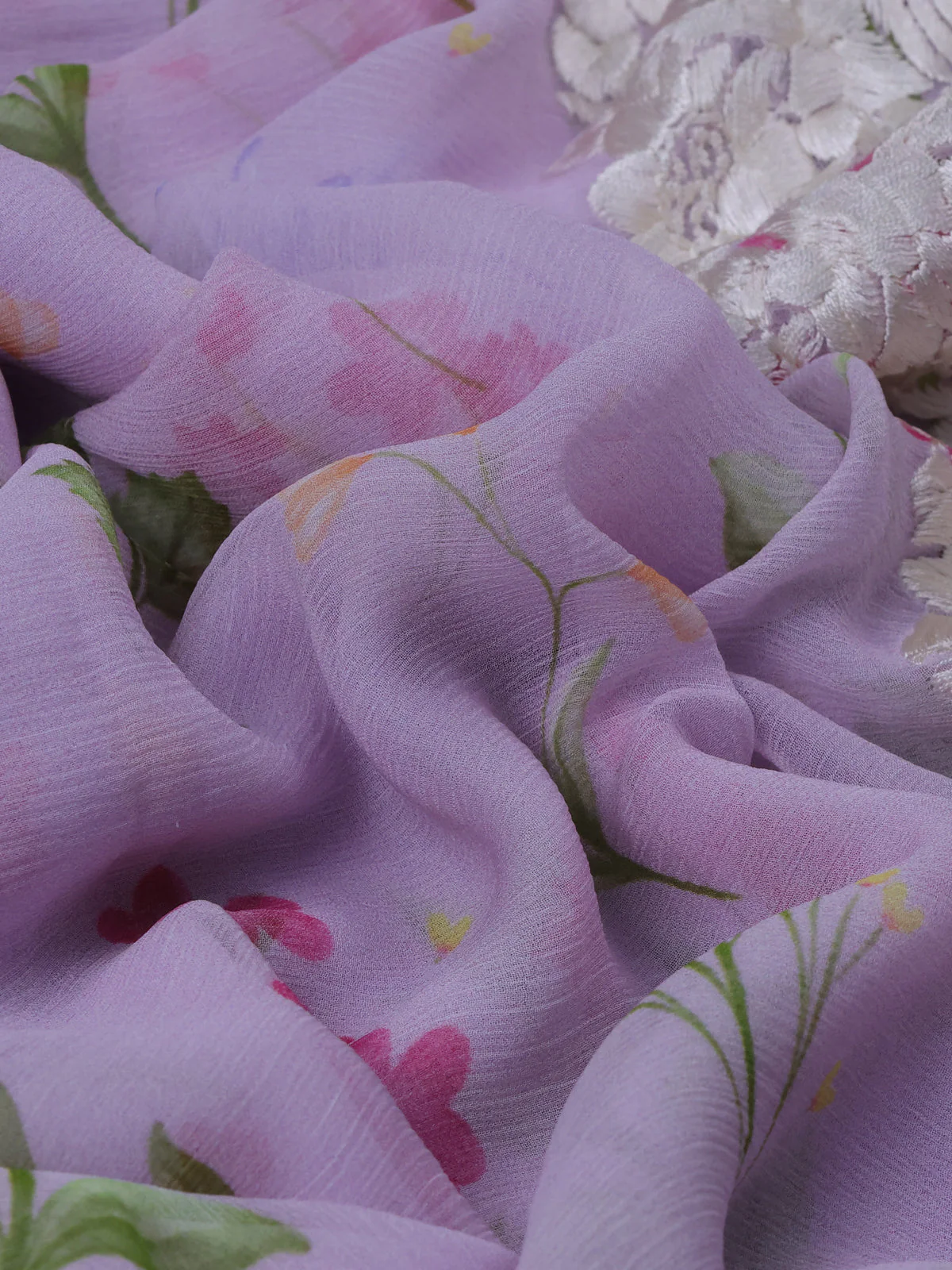Lavender Chiffon Saree Parsi Embroidery - Image 3