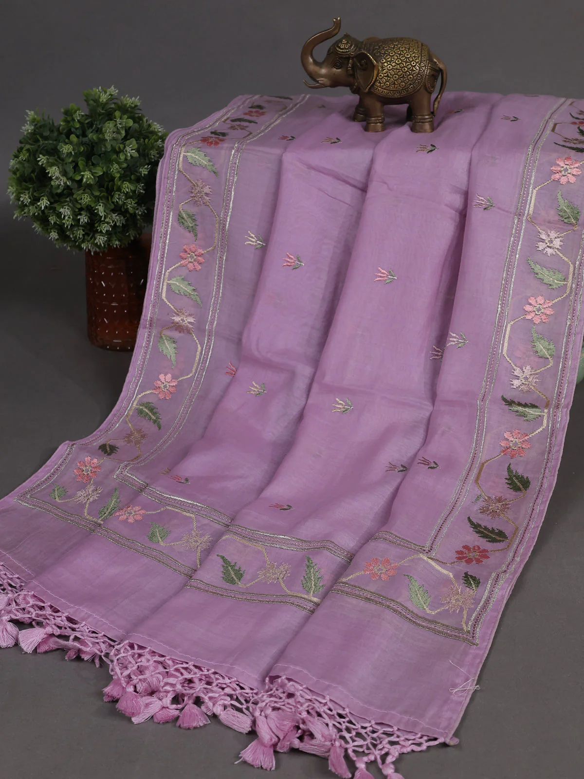 Lavender Mul Chanderi Semi Stitched Suit - Image 3