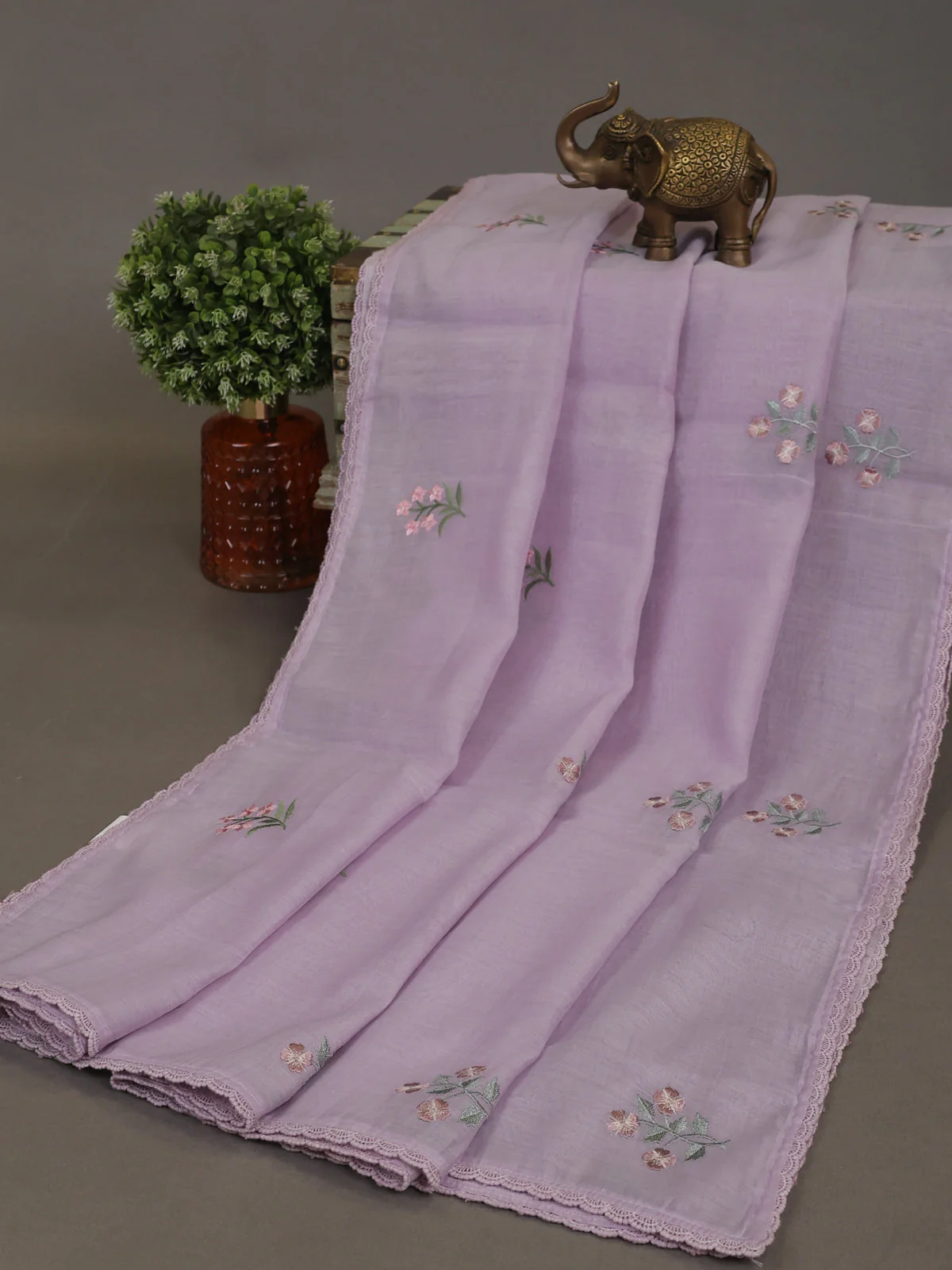 Lavender Mul Chanderi Unstitched Suit - Image 3