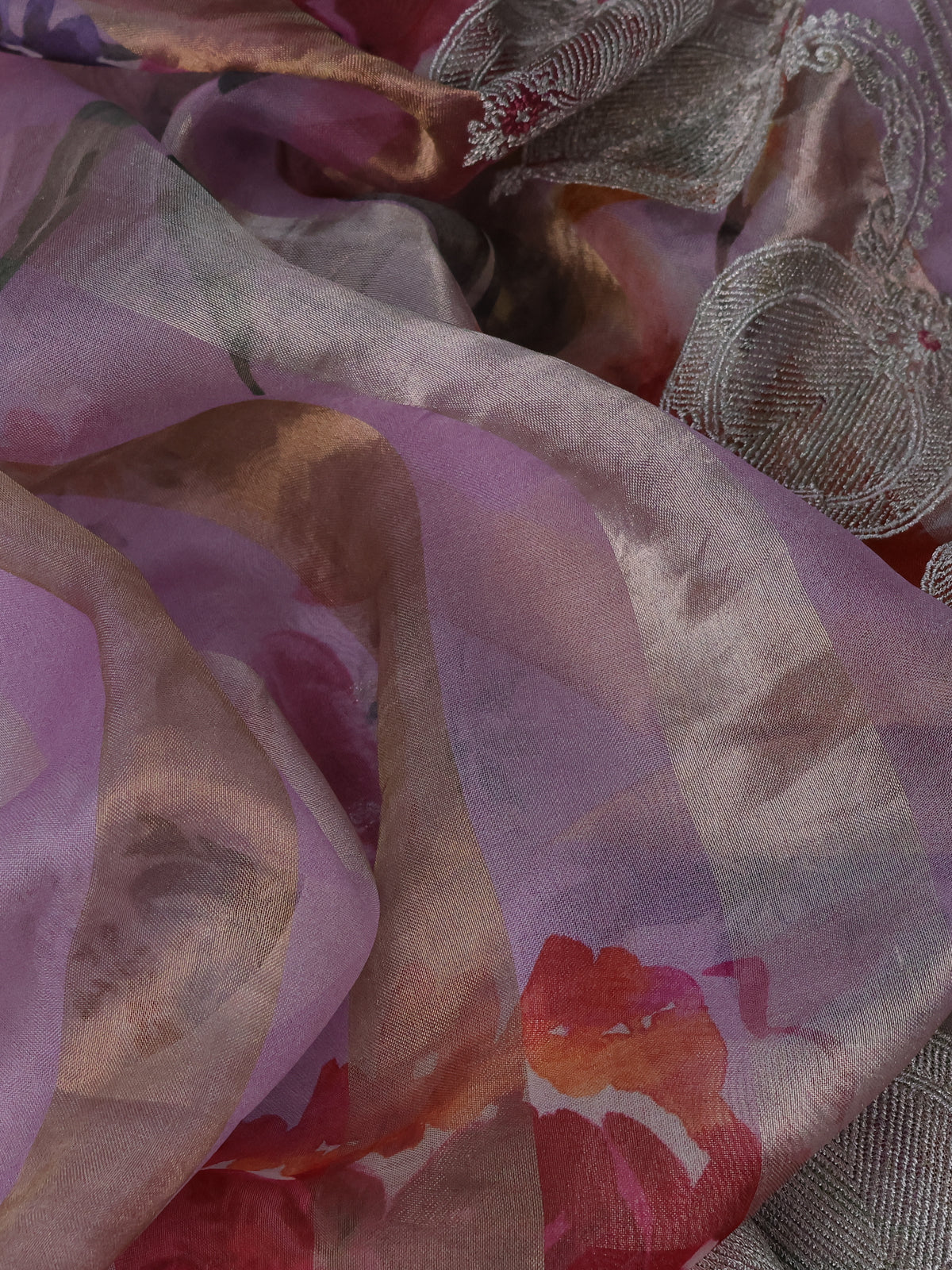 Lavender Organza Silk Saree - Image 3