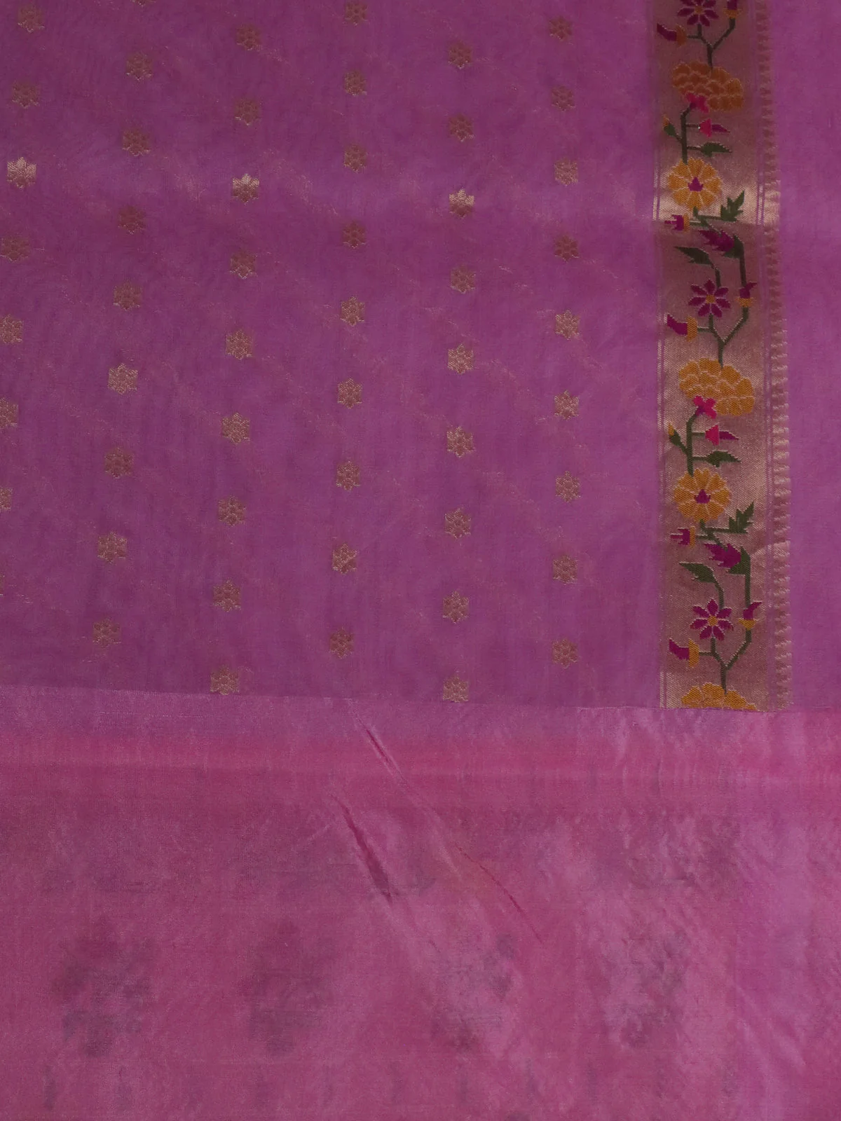 Lavender-Pale Yellow Banarasi Kora Silk Saree - Image 4