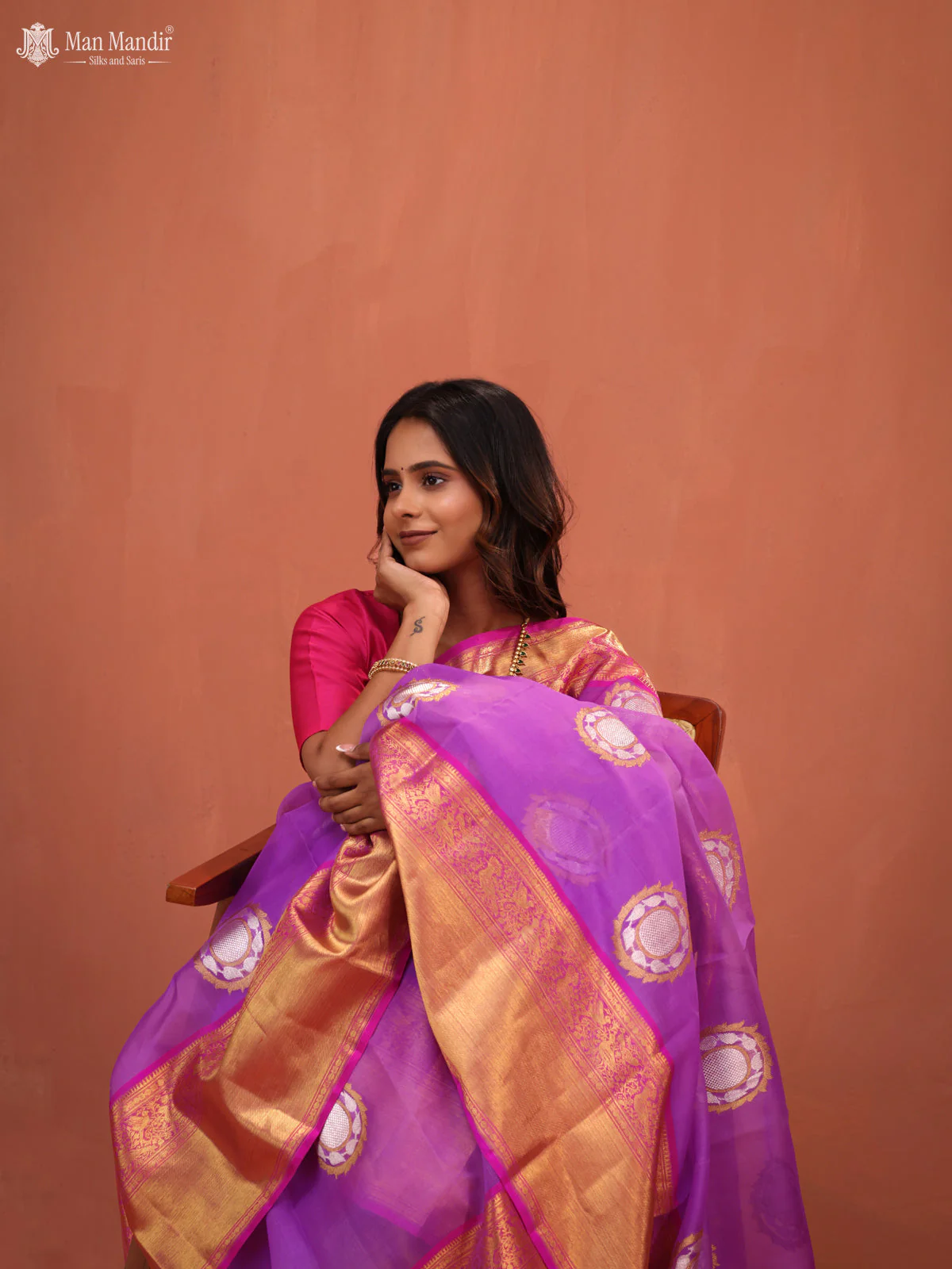 Lavender - Pink Kanchipuram Kora Silk Saree - Image 3