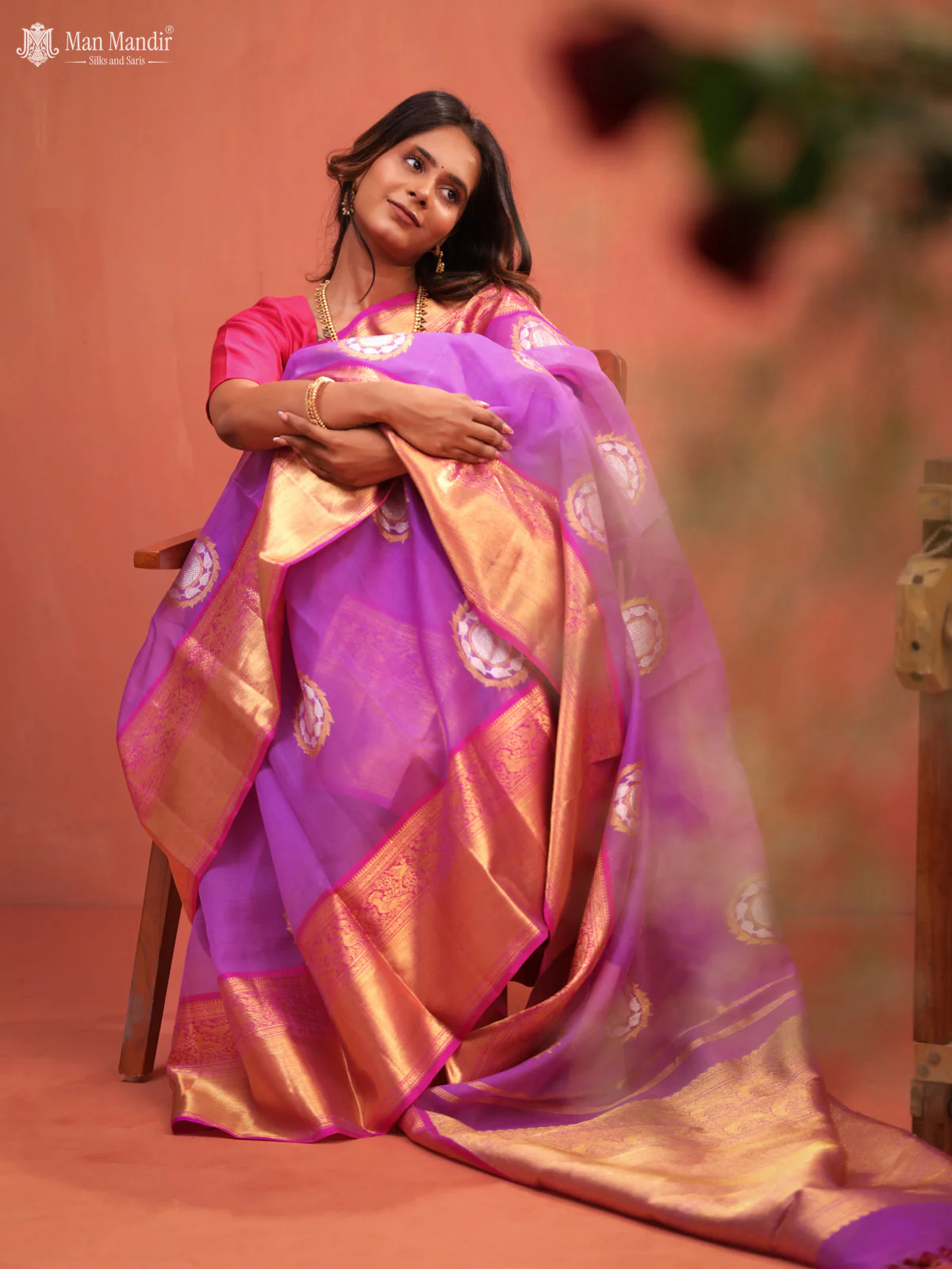 Lavender - Pink Kanchipuram Kora Silk Saree - Image 4