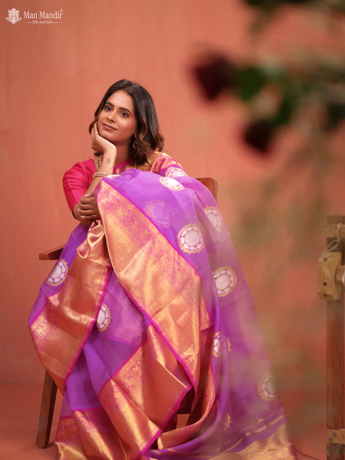 Lavender - Pink Kanchipuram Kora Silk Saree - Image 5