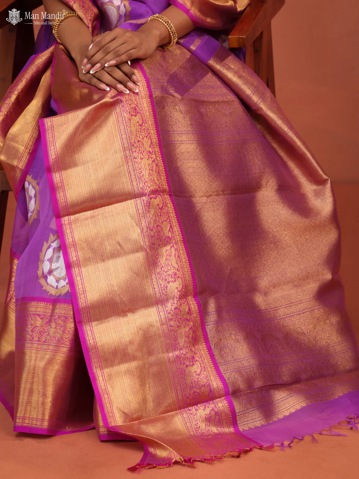 Lavender - Pink Kanchipuram Kora Silk Saree - Image 6
