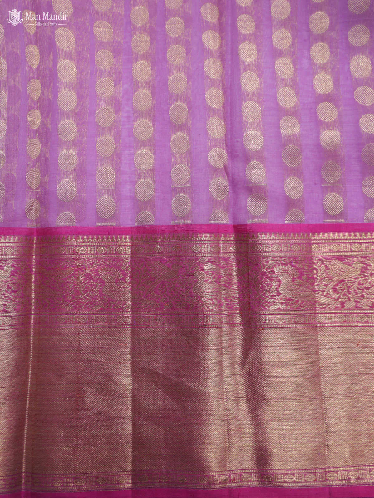 Lavender - Pink Kanchipuram Kora Silk Saree - Image 7