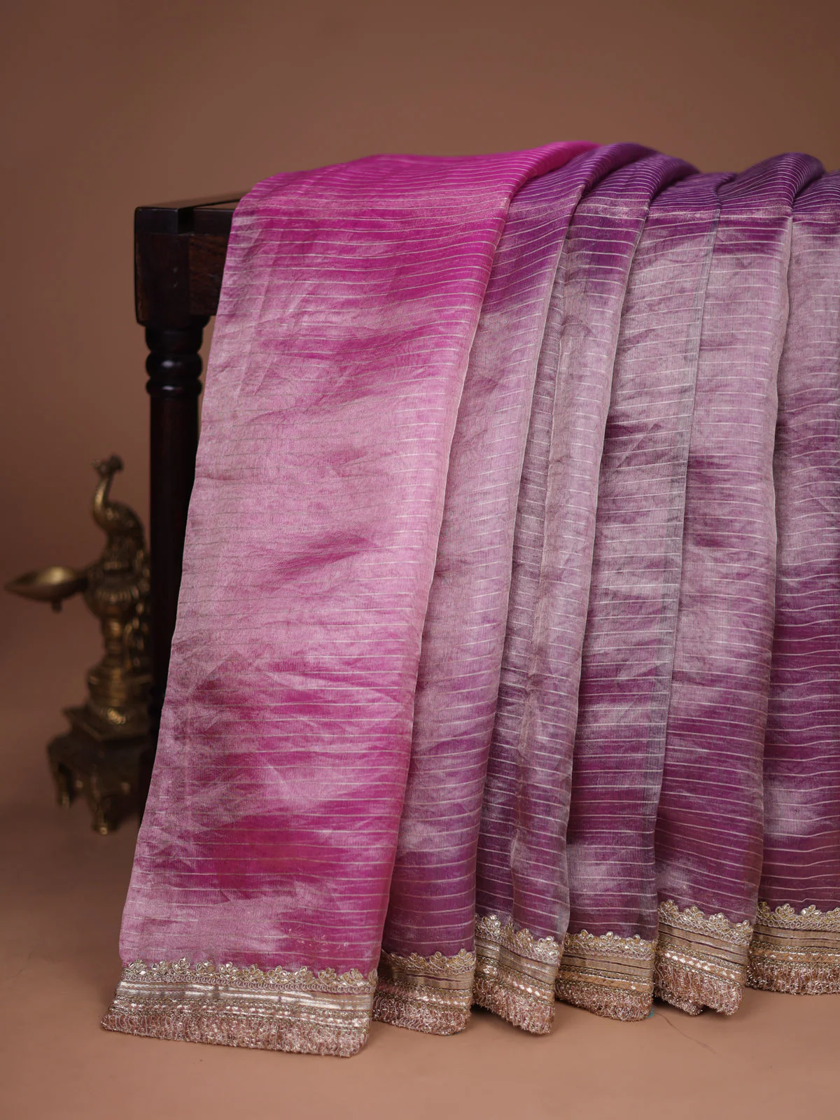 Lavender-Pink Tissue Silk Saree With Embroidered Readymade Blouse - Image 2