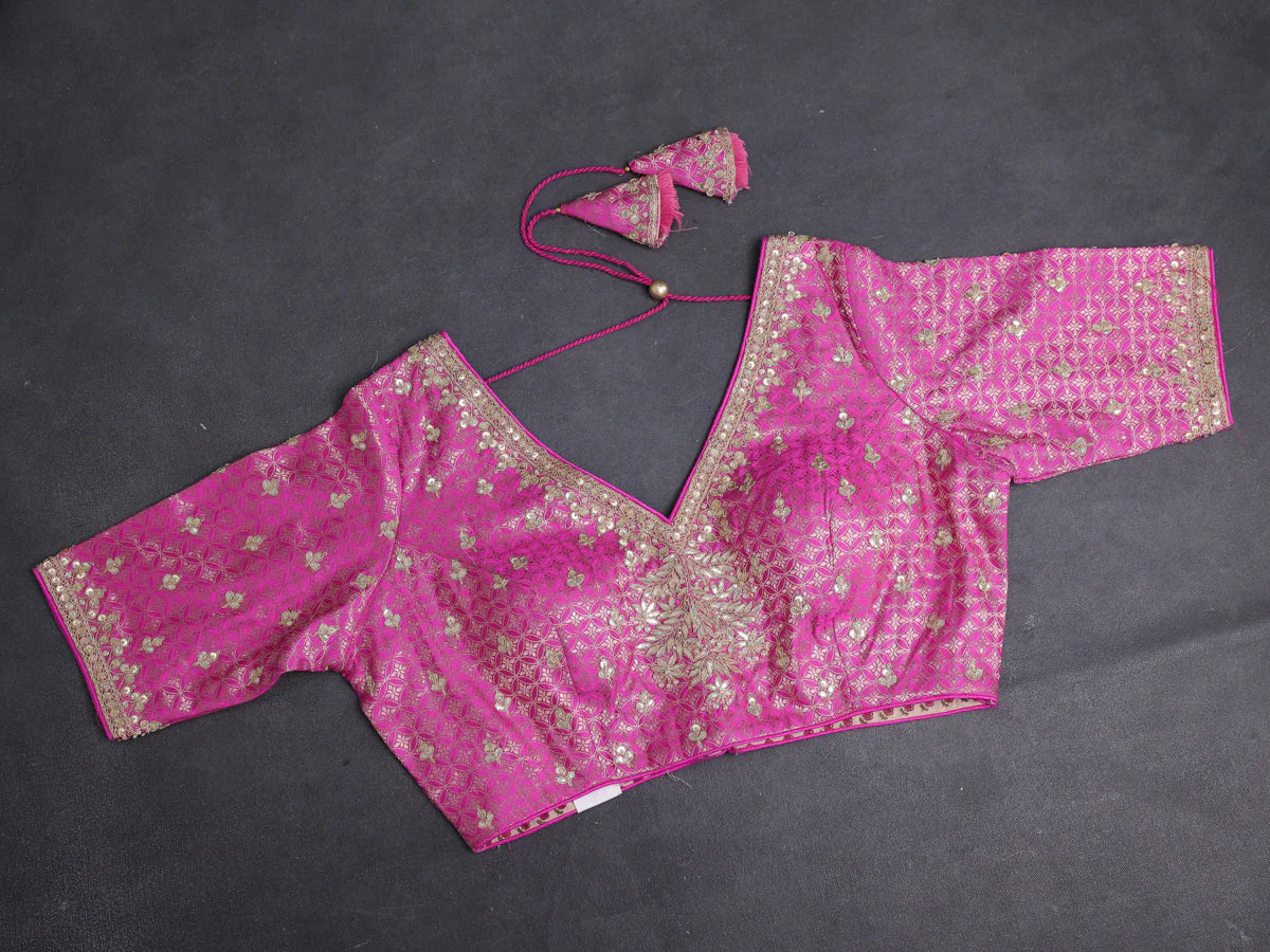 Lavender-Pink Tissue Silk Saree With Embroidered Readymade Blouse - Image 4