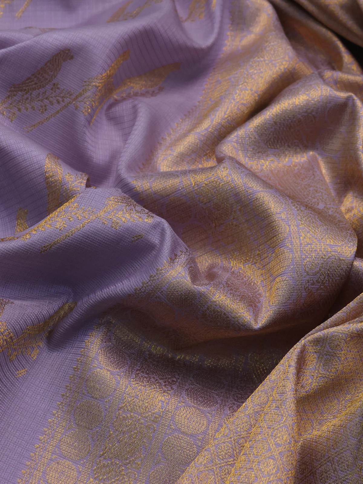 Lavender Pure Kanchipuram Kota Saree - Image 3