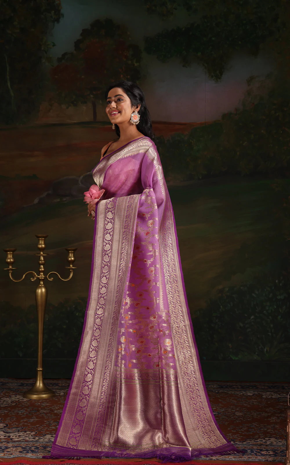 Lavender & Violet Iktara Kora Silk Saree - Image 3