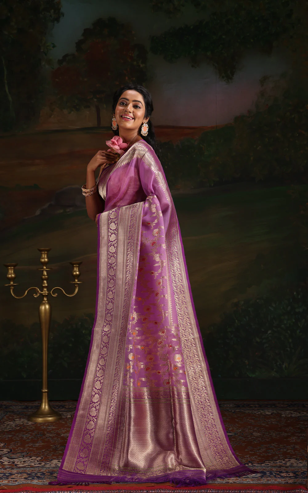 Lavender & Violet Iktara Kora Silk Saree - Image 4