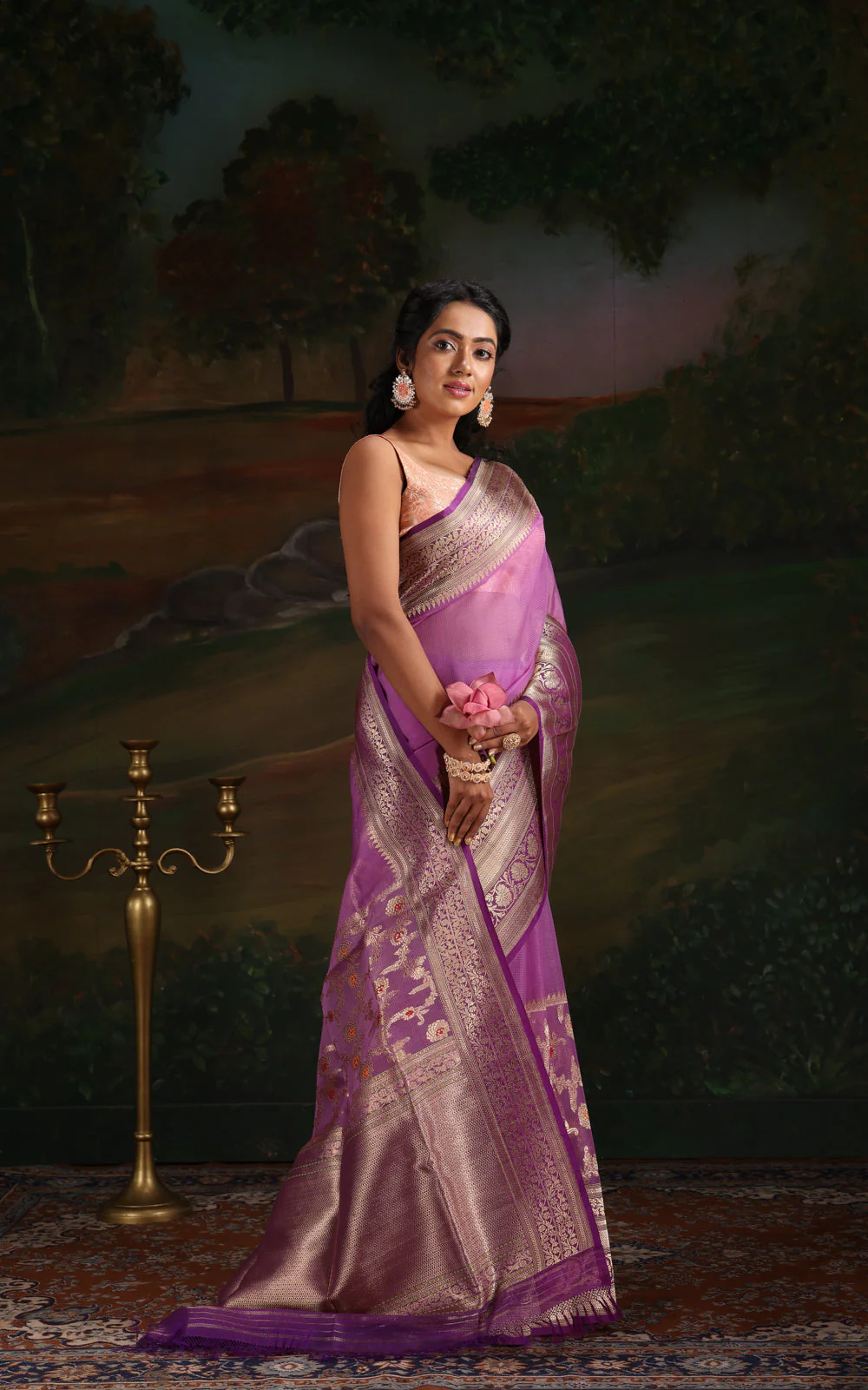 Lavender & Violet Iktara Kora Silk Saree - Image 5