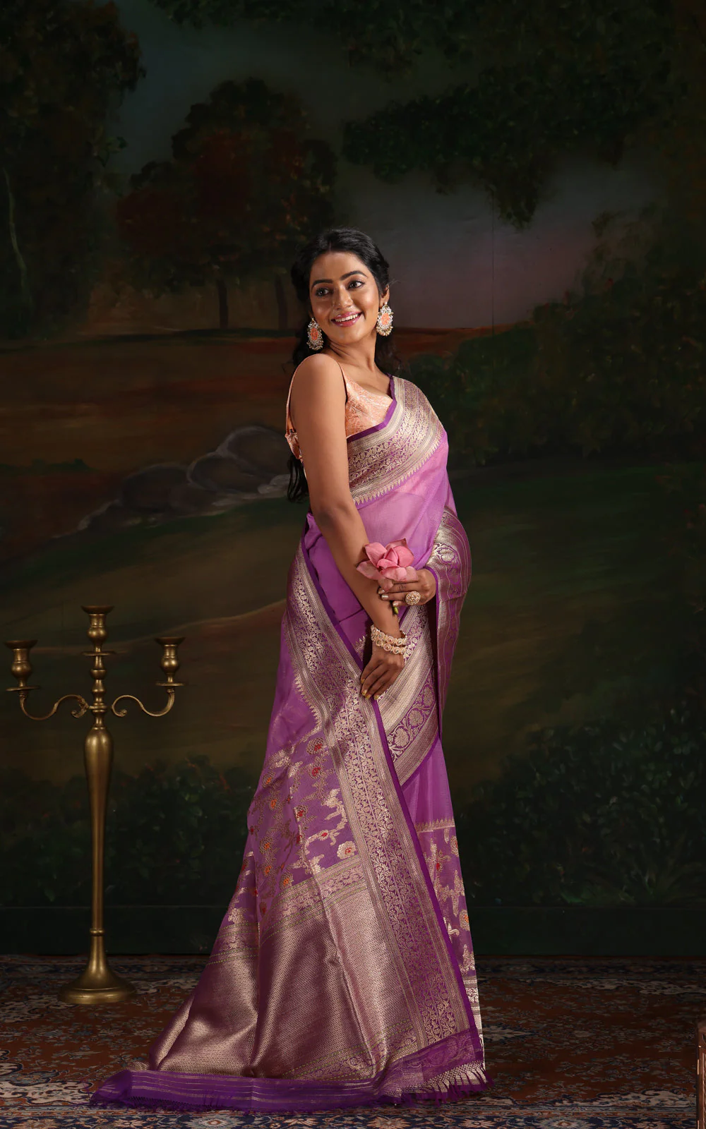 Lavender & Violet Iktara Kora Silk Saree - Image 6