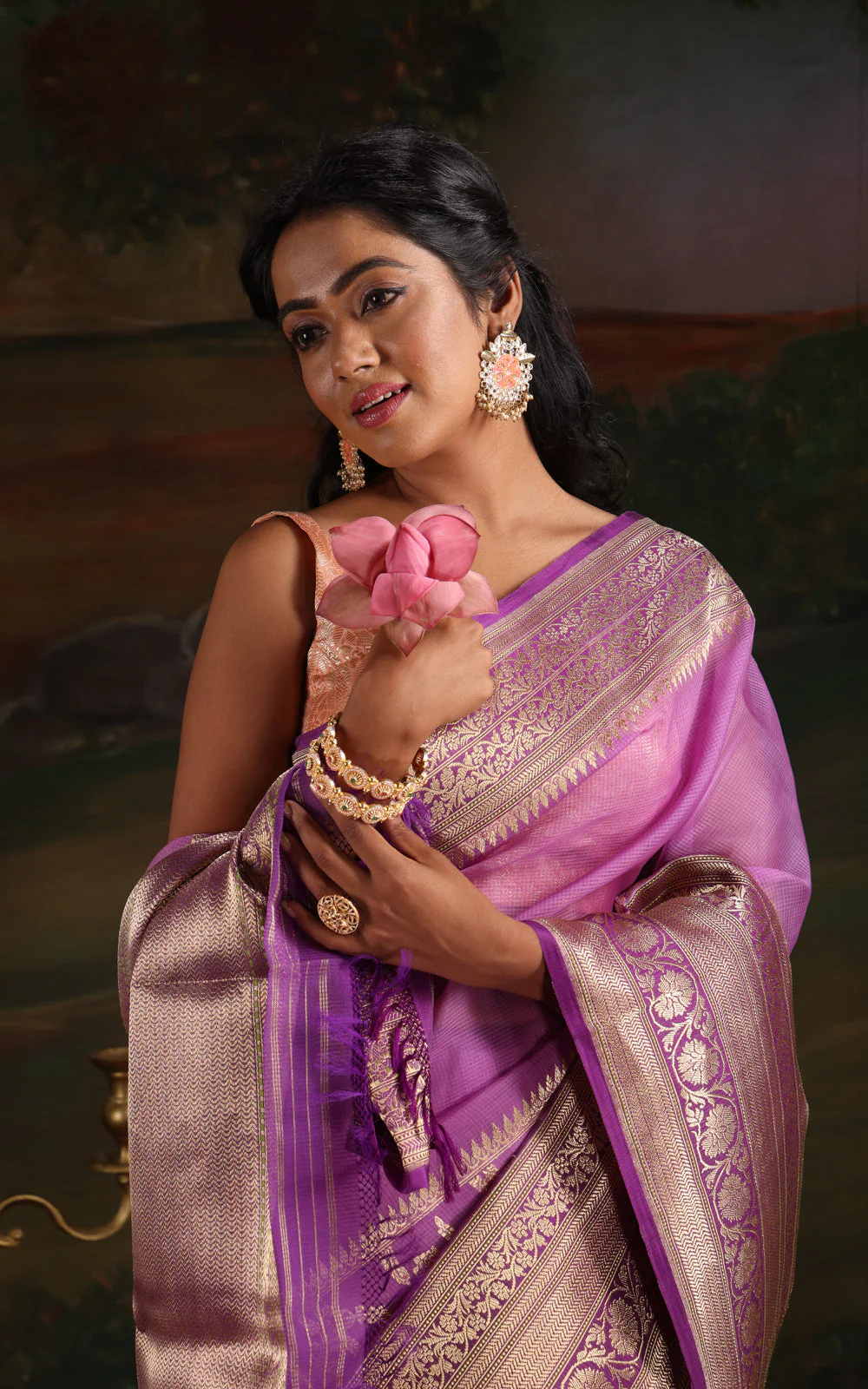 Lavender & Violet Iktara Kora Silk Saree - Image 7