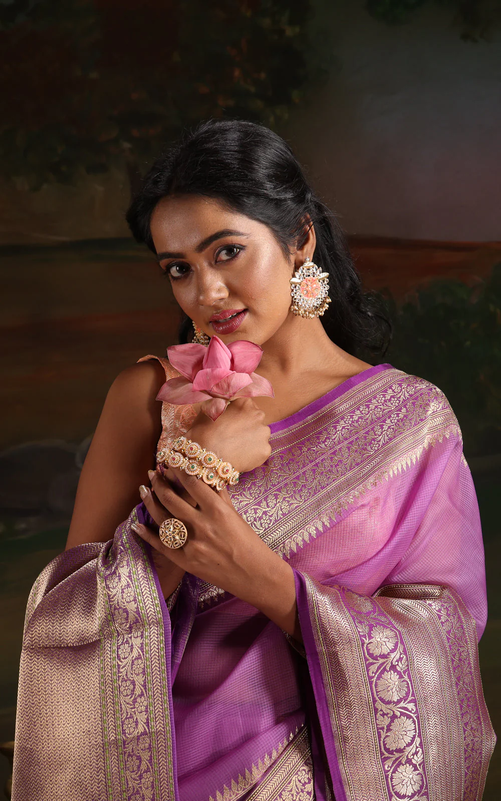Lavender & Violet Iktara Kora Silk Saree - Image 8