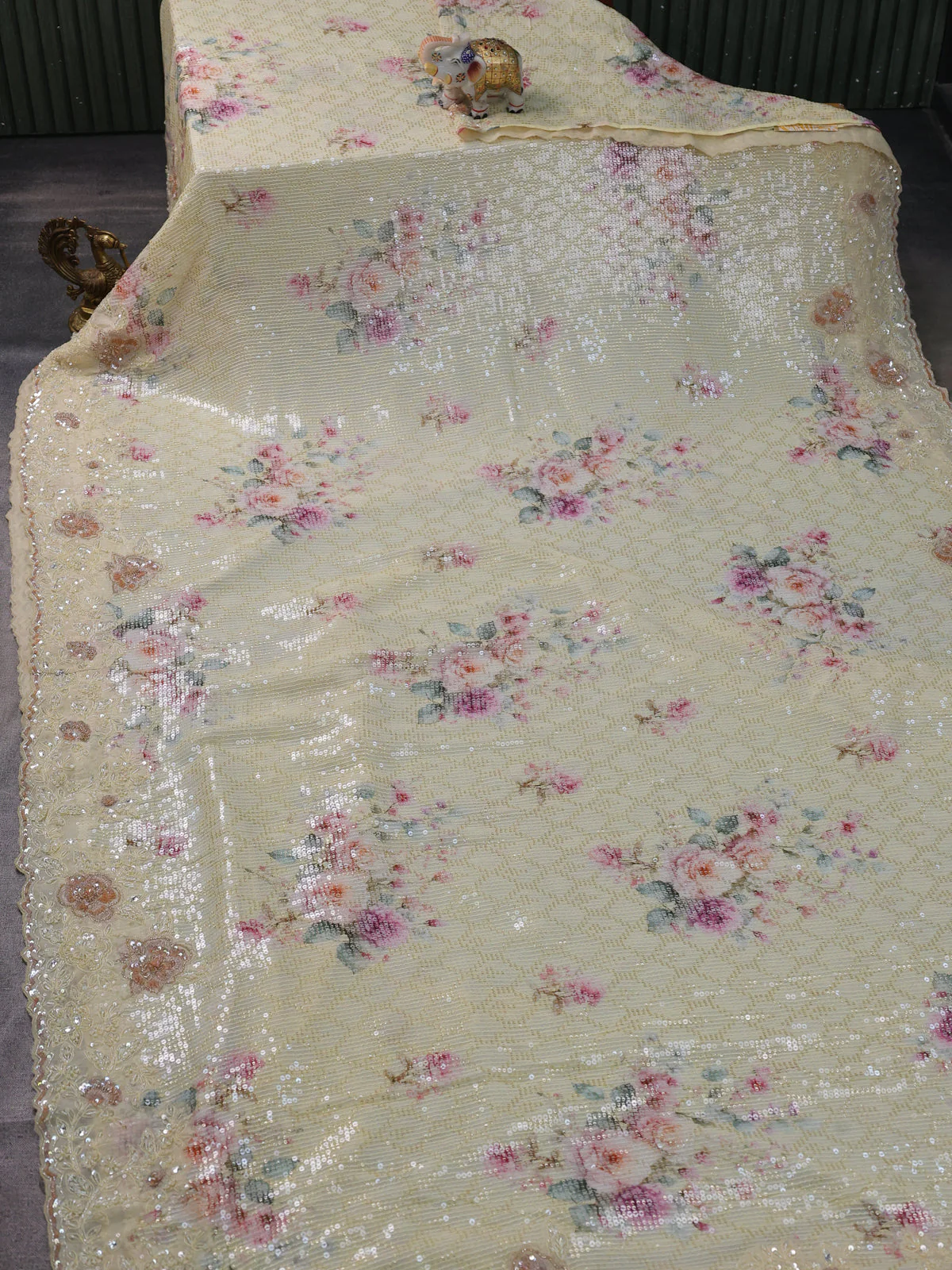 Lemon Yellow Georgette Sequins Saree - Image 2