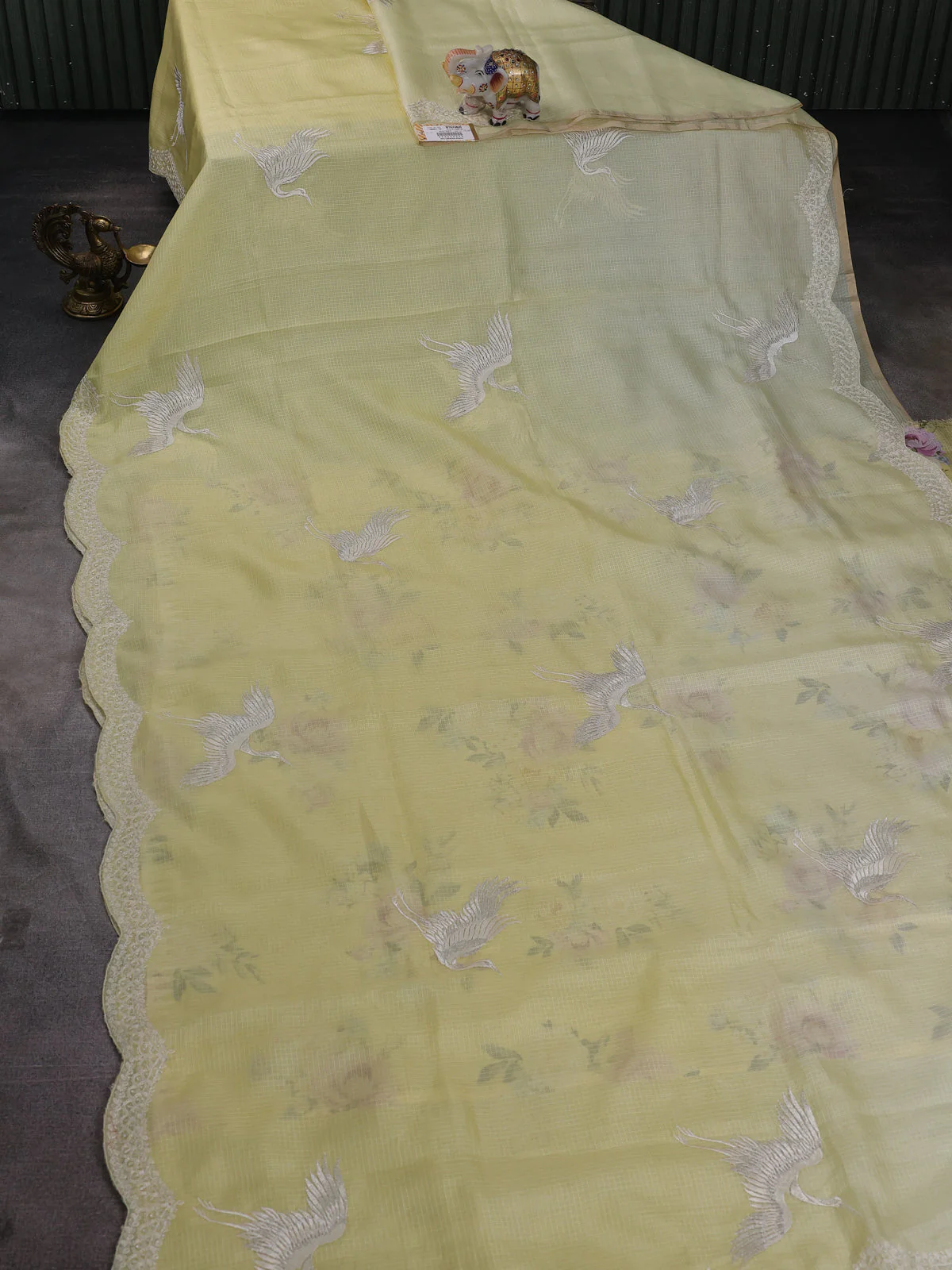 Lemon Yellow Silk Kota Saree - Image 2