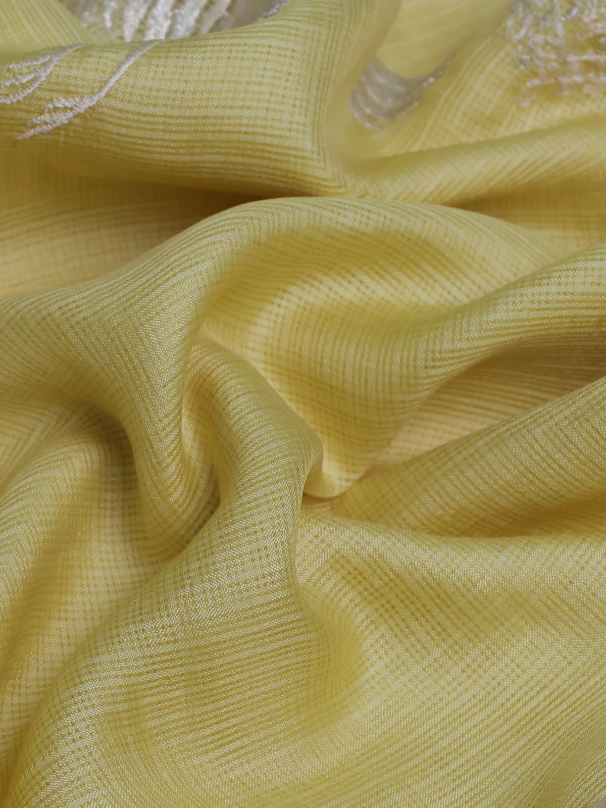 Lemon Yellow Silk Kota Saree - Image 3