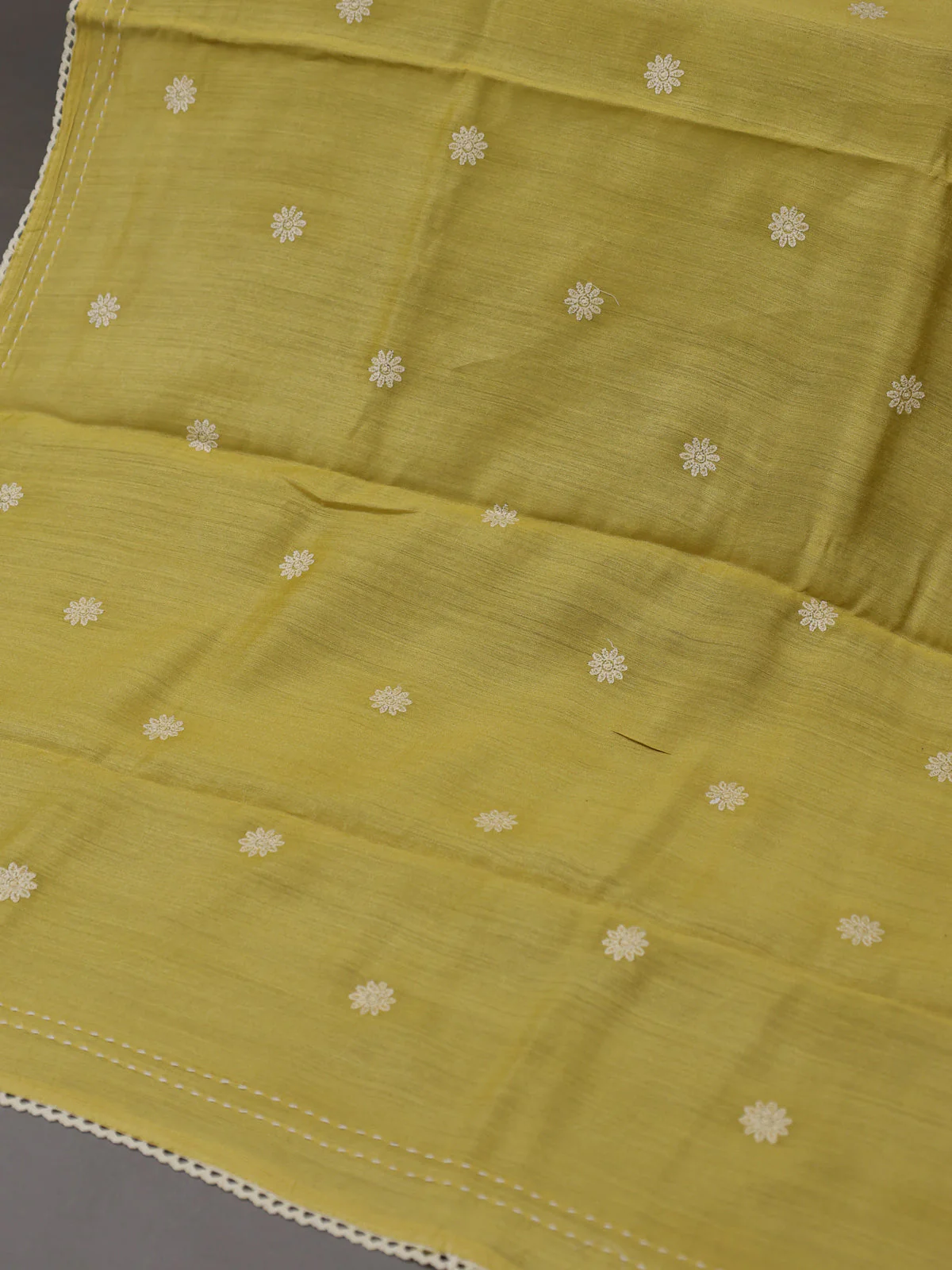 Lemon Yellow Tussar Silk Unstitched Suit - Image 3