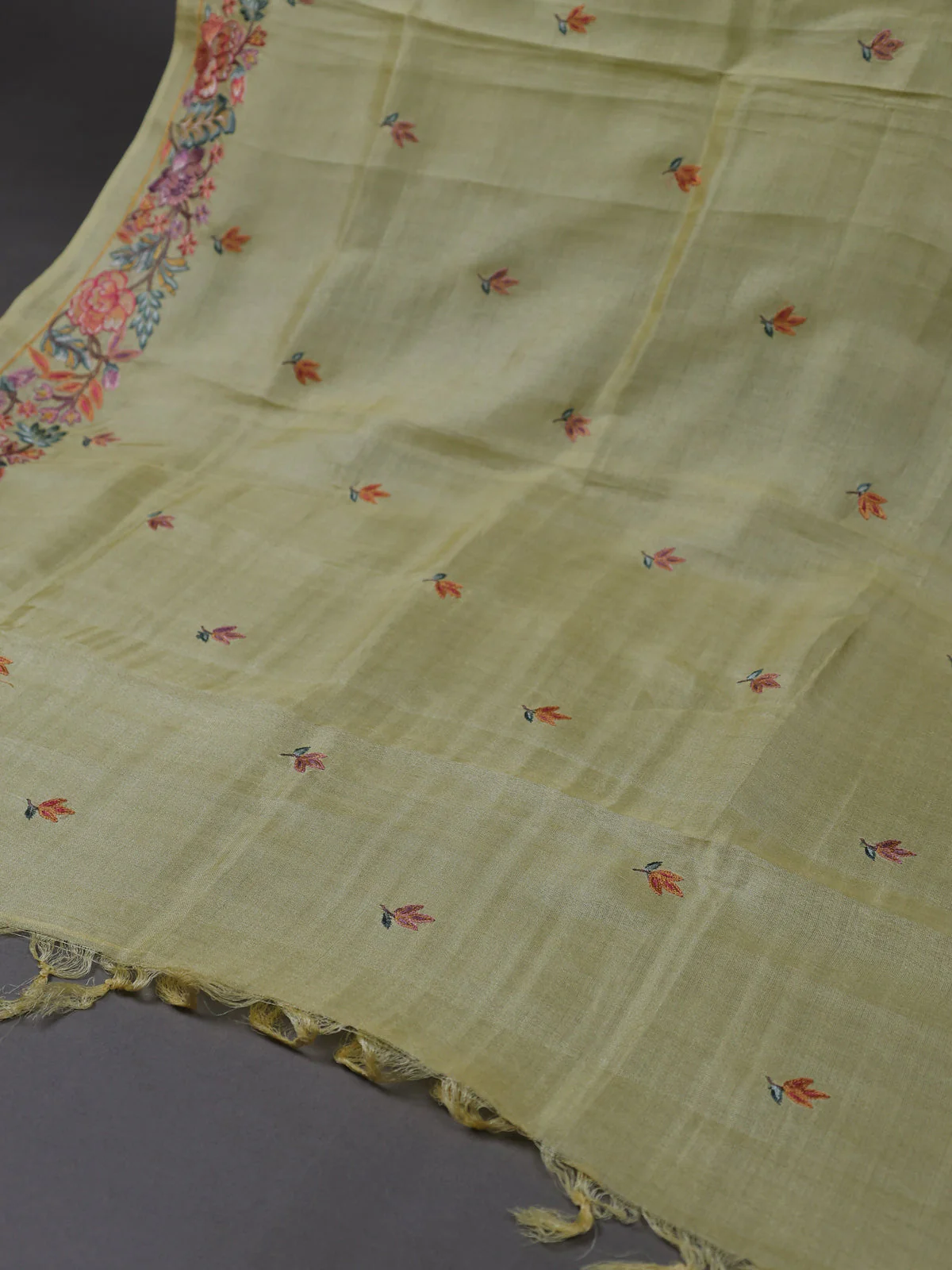 Lemon Yellow Tussar Silk Unstitched Suit - Image 3
